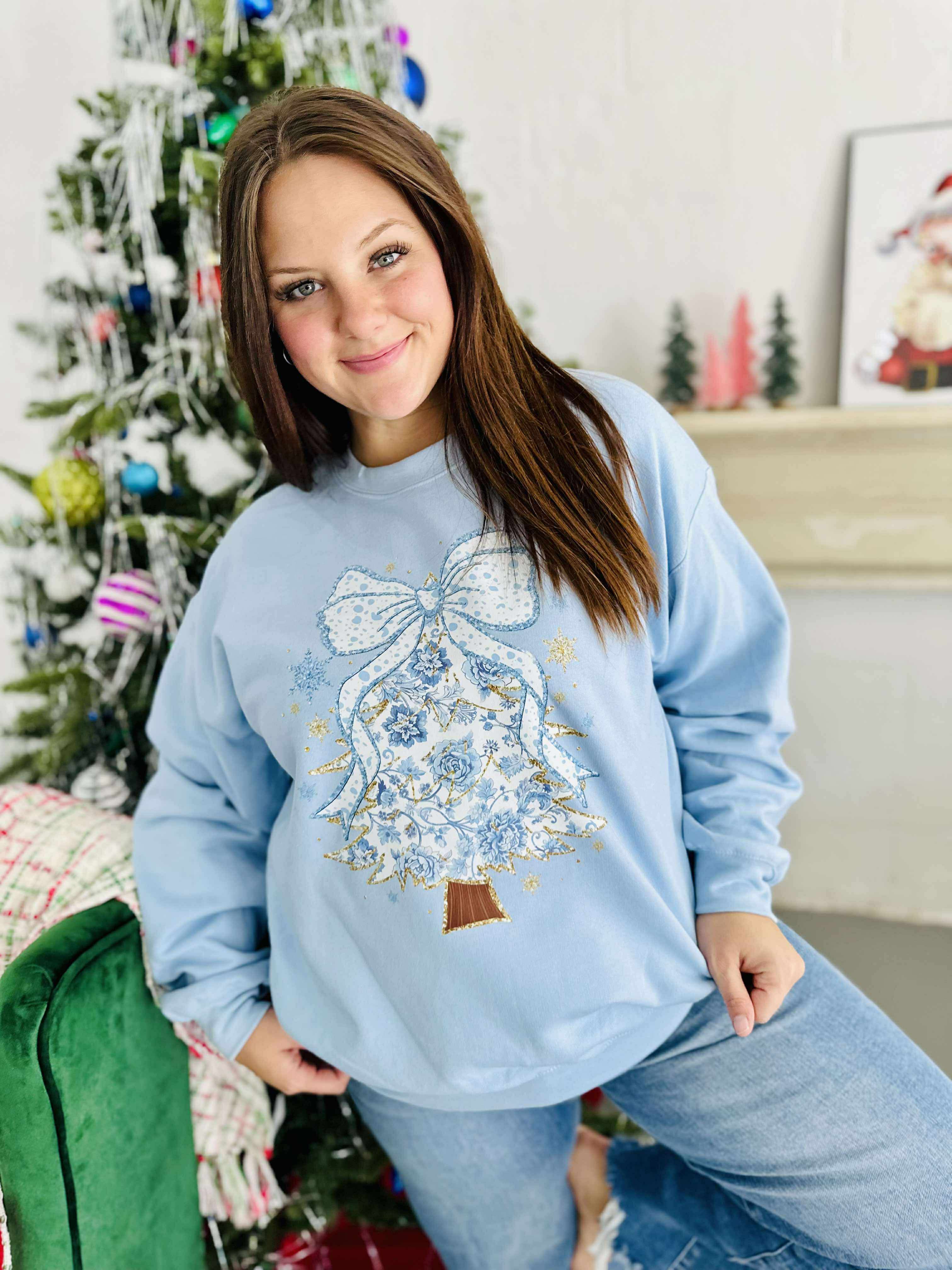 Chino Blue Glitter Tree Dtf Graphic Sweatshirt T-Shirts, Hoodie | PodTeesHub.com