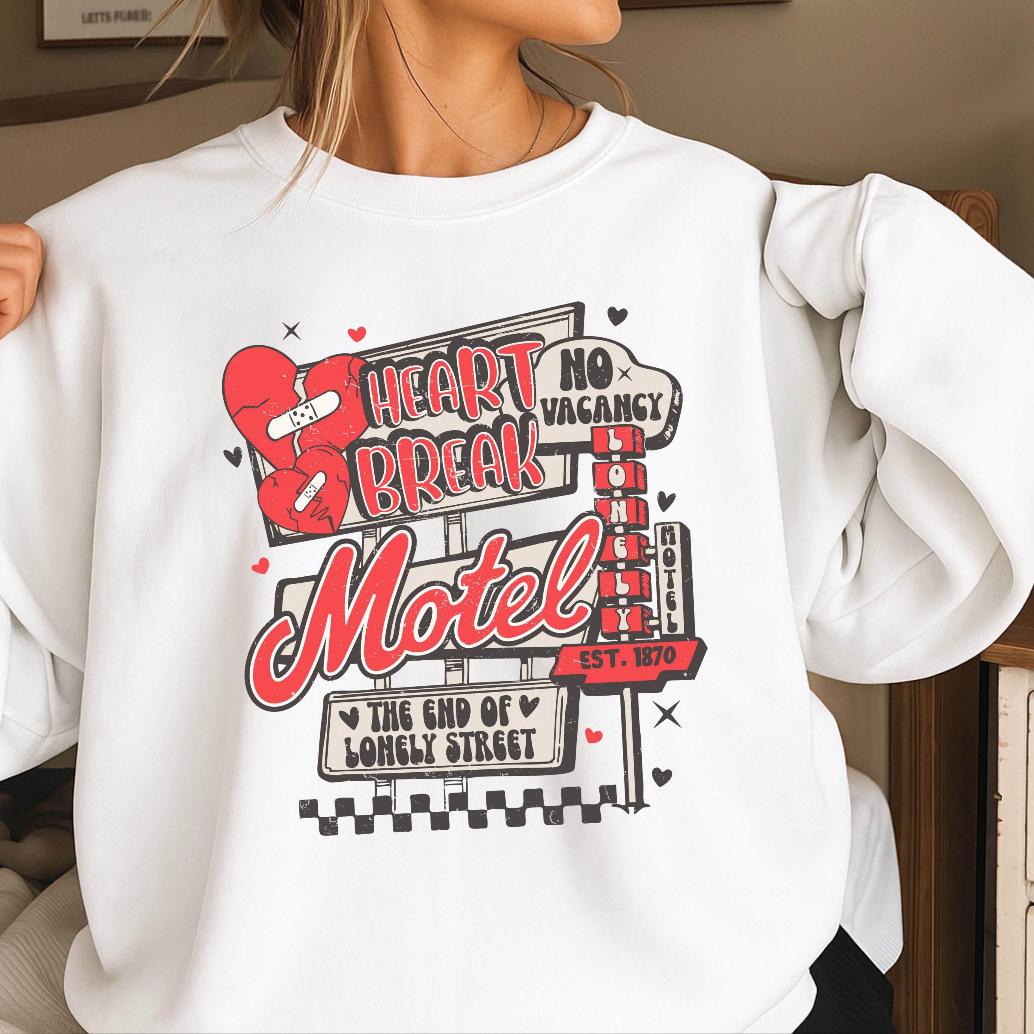 Heart Break Motel Western Valentine Sweatshirt |Gildan Brand T-Shirts, Hoodie | PodTeesHub.com