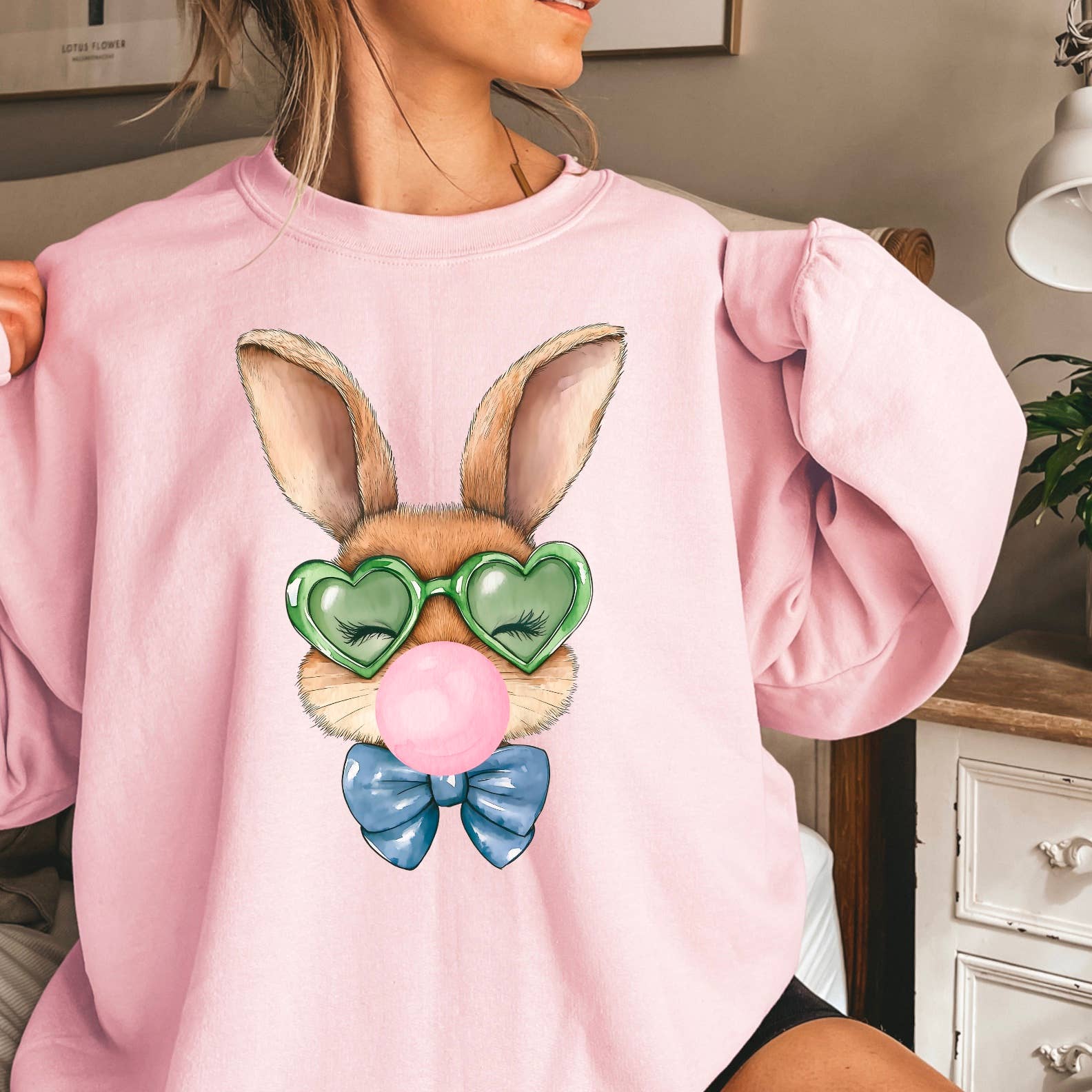 Trendy Bubblegum Easter Bunny Graphic Sweatshirt T-Shirts, Hoodie | PodTeesHub.com