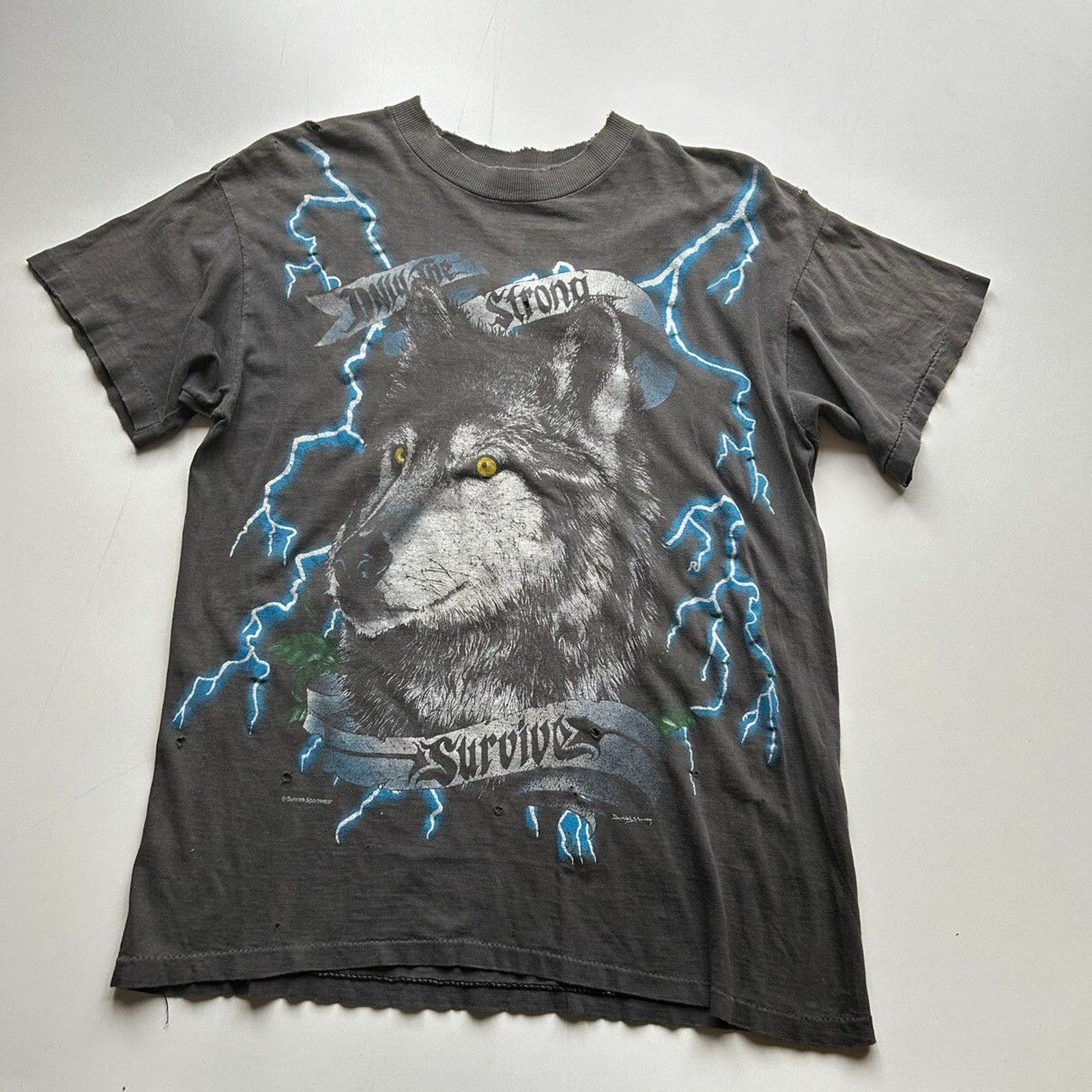 Vintage 90s American Thunder Wolf T Shirt Distressed Faded Hoodie, Sweatshirt | PodTeesHub.com
