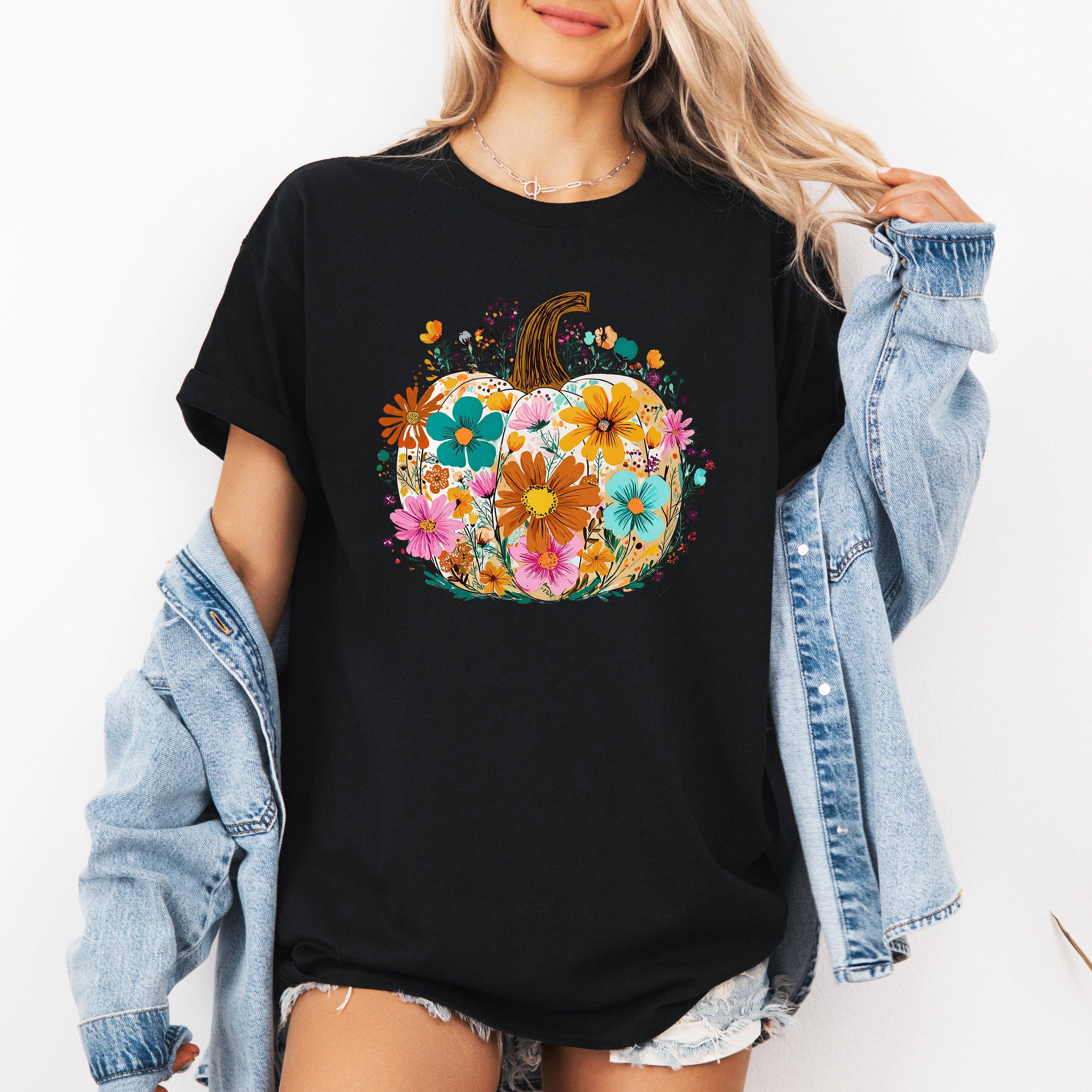 Pumpkin Floral, Halloween, Fall, Autumn, Tshirt Hoodie, Sweatshirt | PodTeesHub.com