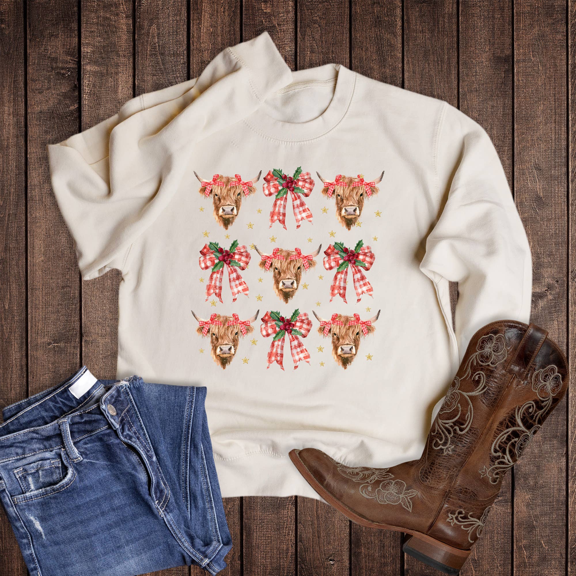 Western Christmas Highland Cow Sweatshirt T-Shirts, Hoodie | PodTeesHub.com