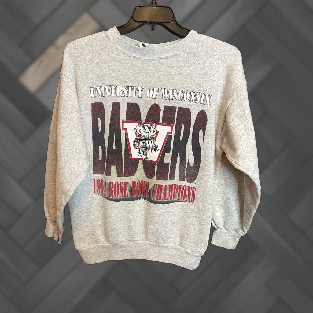 Tultex Vintage Badgers Sweatshirt 1994 Rose Bowl Champions Gray Xl Men Pullover Crew Neck Long Sleev T-Shirts, Hoodie