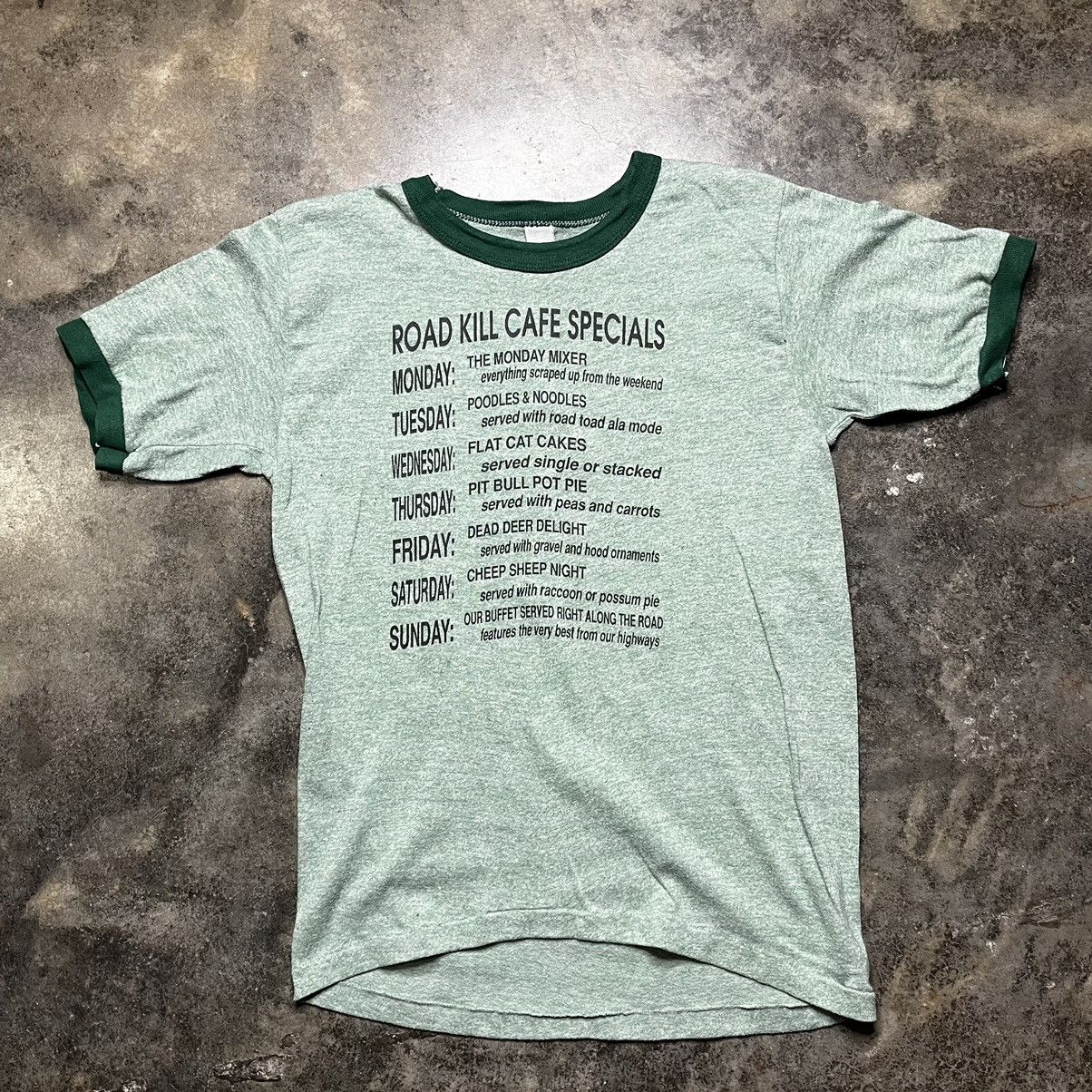 Vintage 70s 80s Roadkill Cafe Ringer Funny Tshirt Hoodie, Sweatshirt | PodTeesHub.com