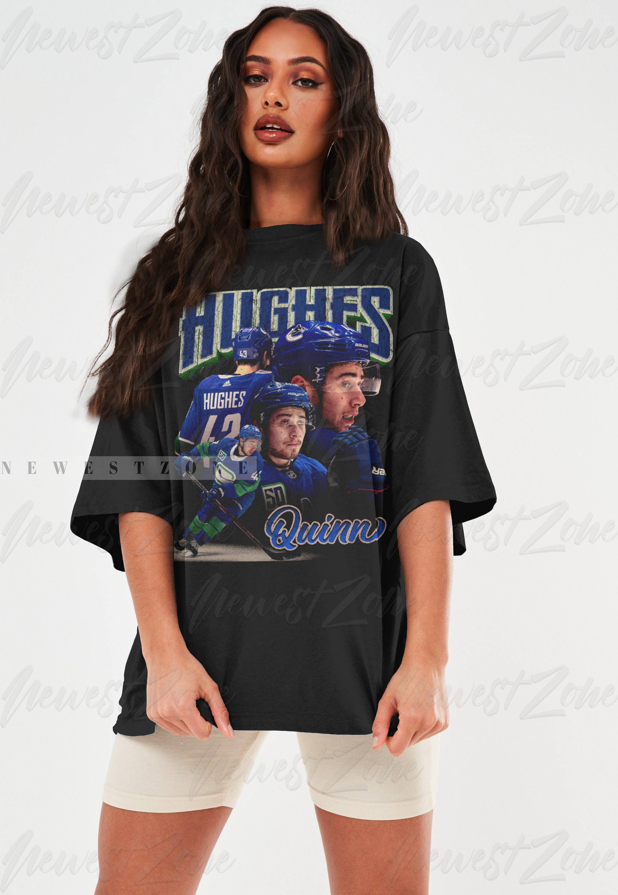 Quinn Hughes Vintage Hockey Tee  Championships Fans Gift Hoodie, Sweatshirt | PodTeesHub.com