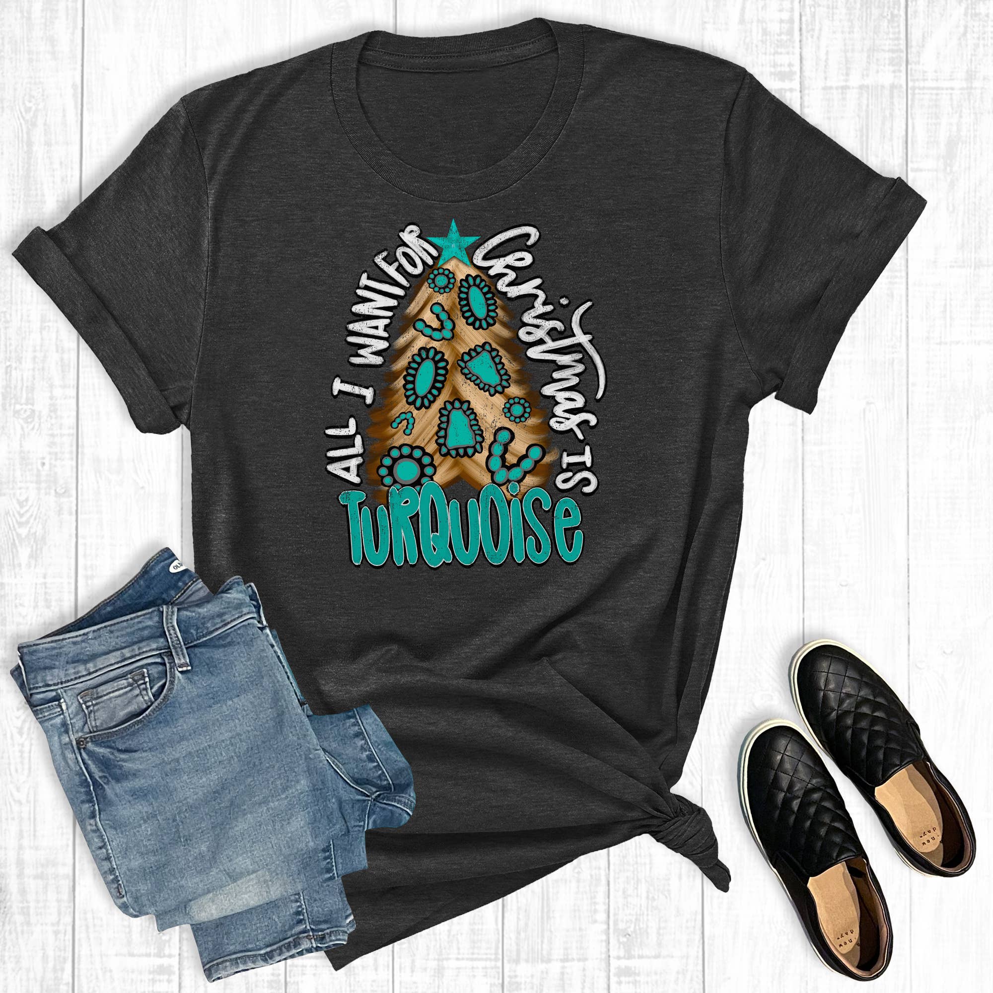 All I Want For Christmas Is Turquoise Graphic Tee Hoodie, Sweatshirt | PodTeesHub.com