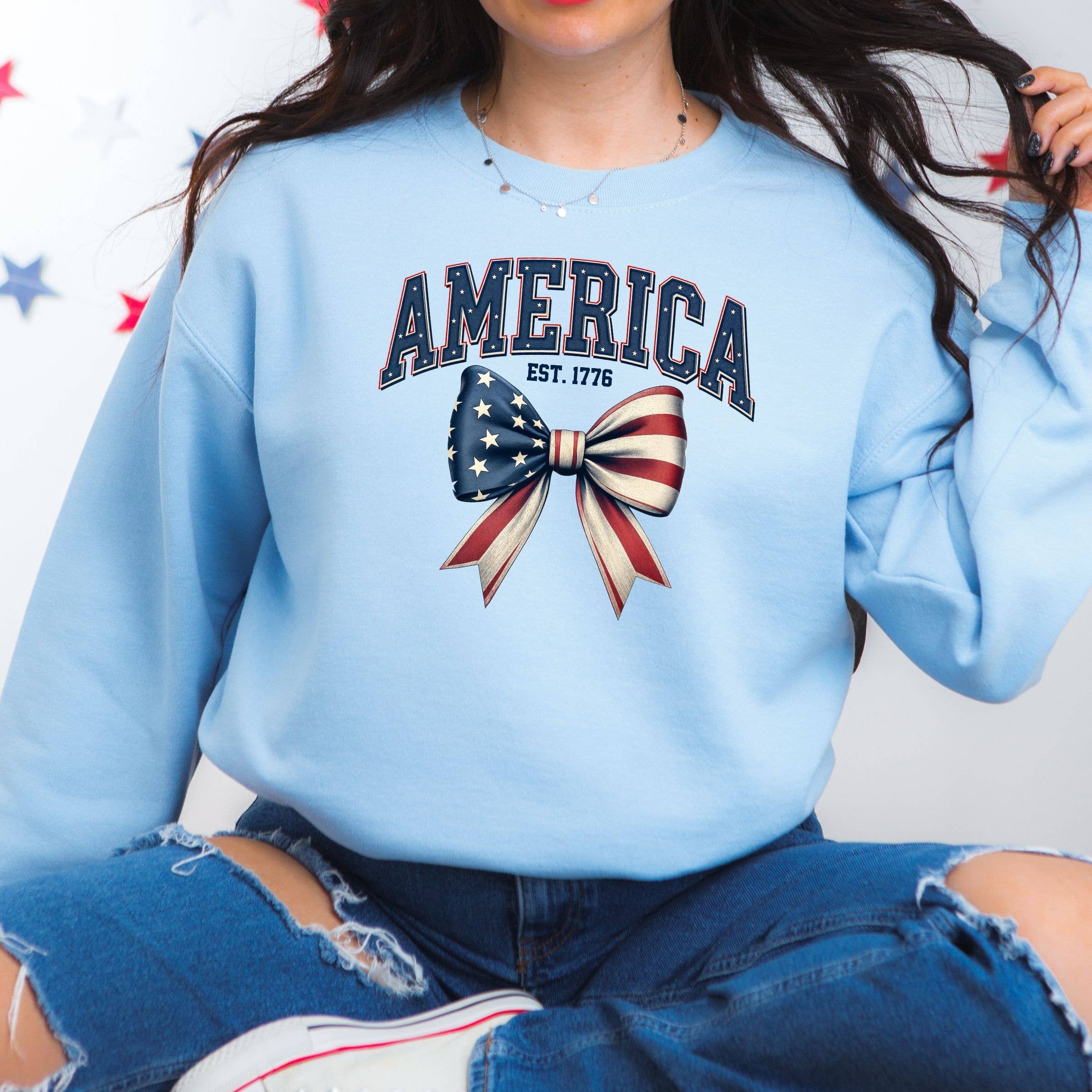 America Bow Sweatshirt - 4th of July Graphic Summer Tee Hoodie | PodTeesHub.com