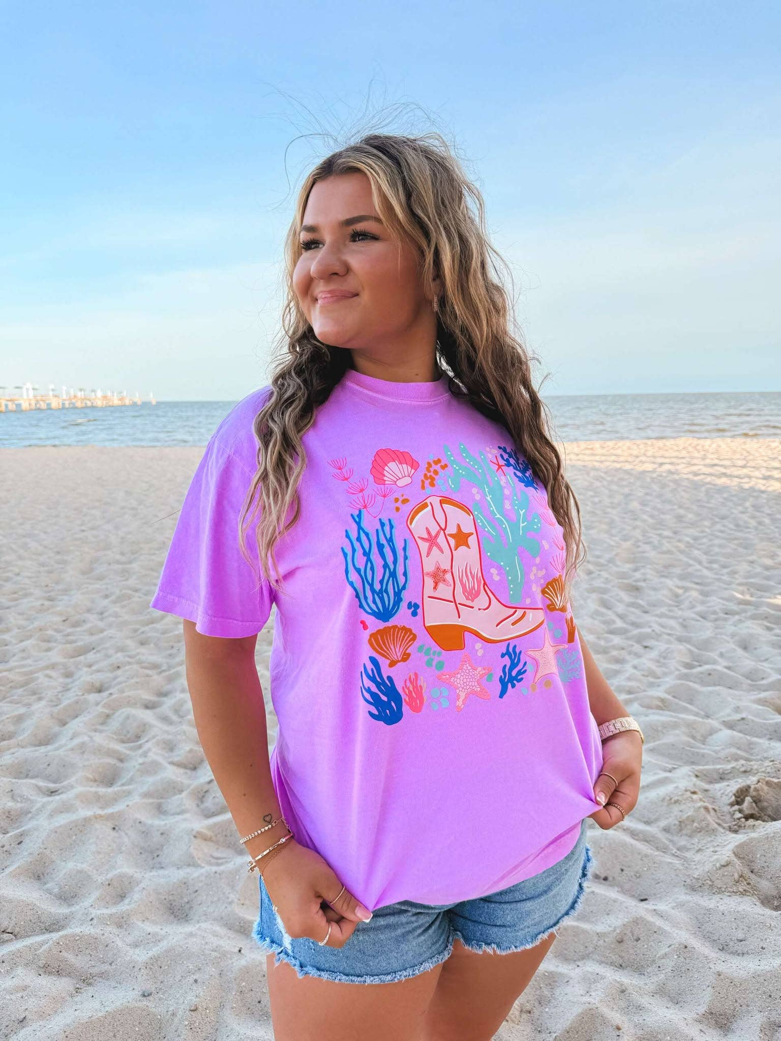 Coastal Coral Boot Beachy Graphic Tee Hoodie, Sweatshirt | PodTeesHub.com