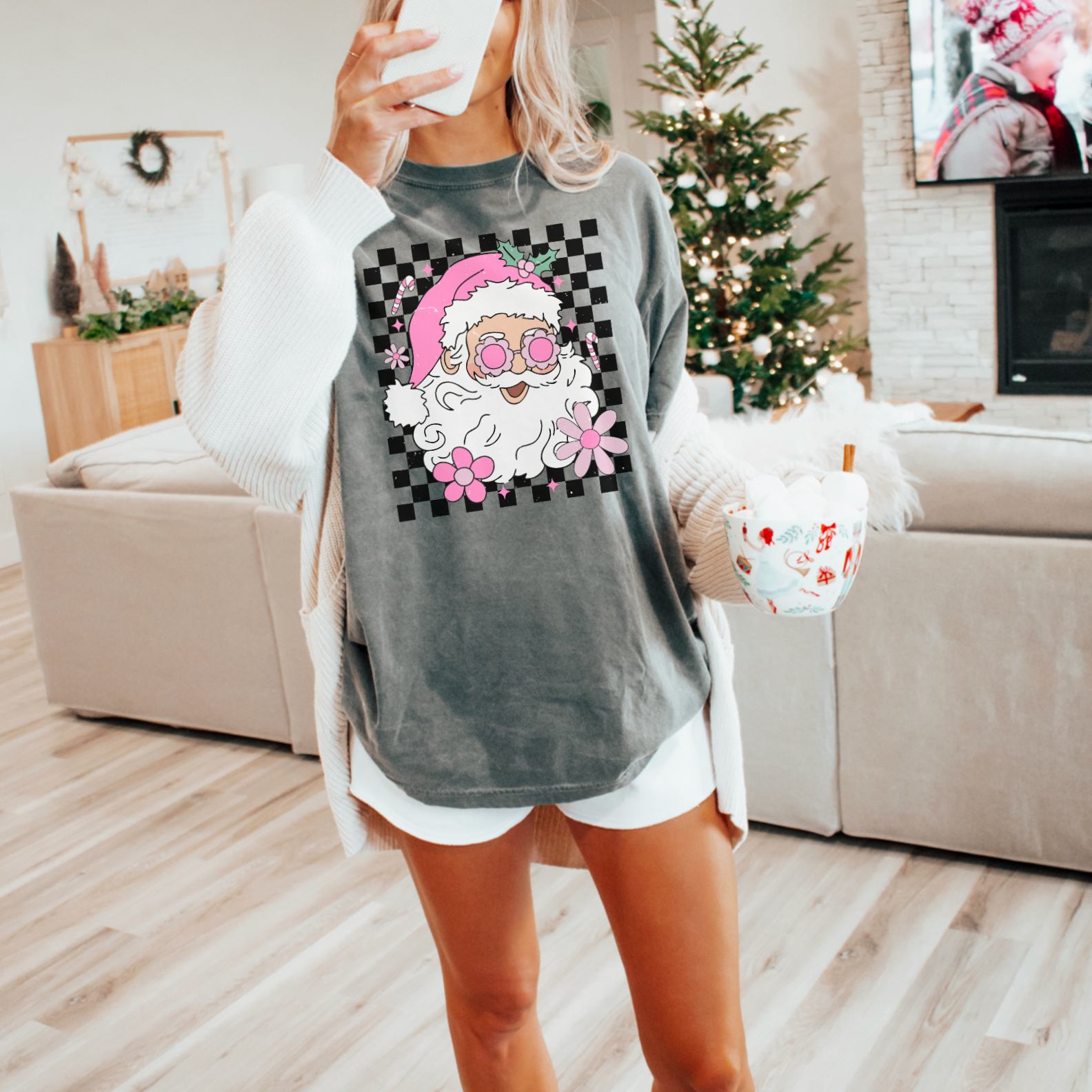 Retro Santa Comfort Color Christmas Graphic Tee Hoodie, Sweatshirt | PodTeesHub.com