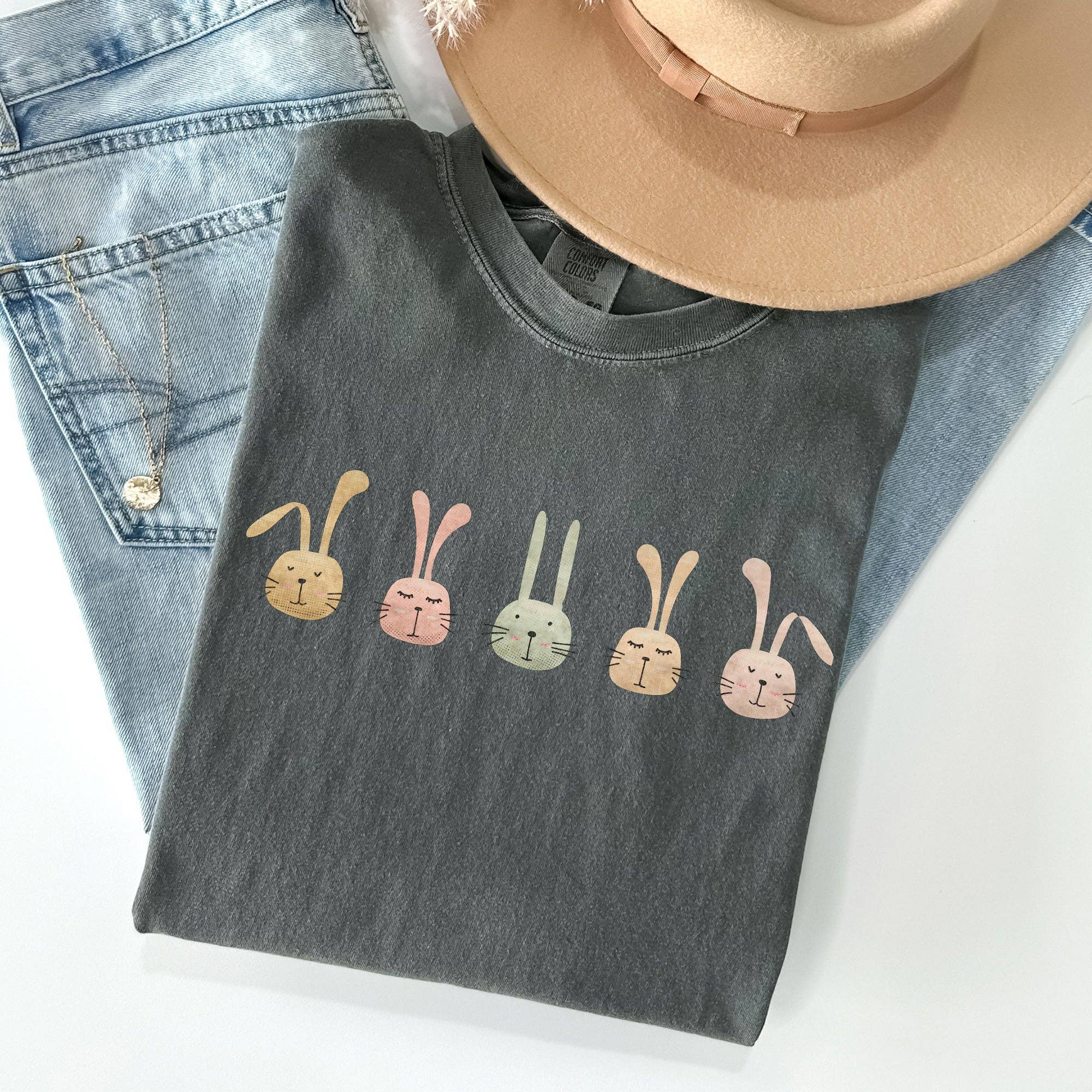 Cute Rabbits in A Row, Easter Comfort Colors Tshirt Hoodie, Sweatshirt | PodTeesHub.com