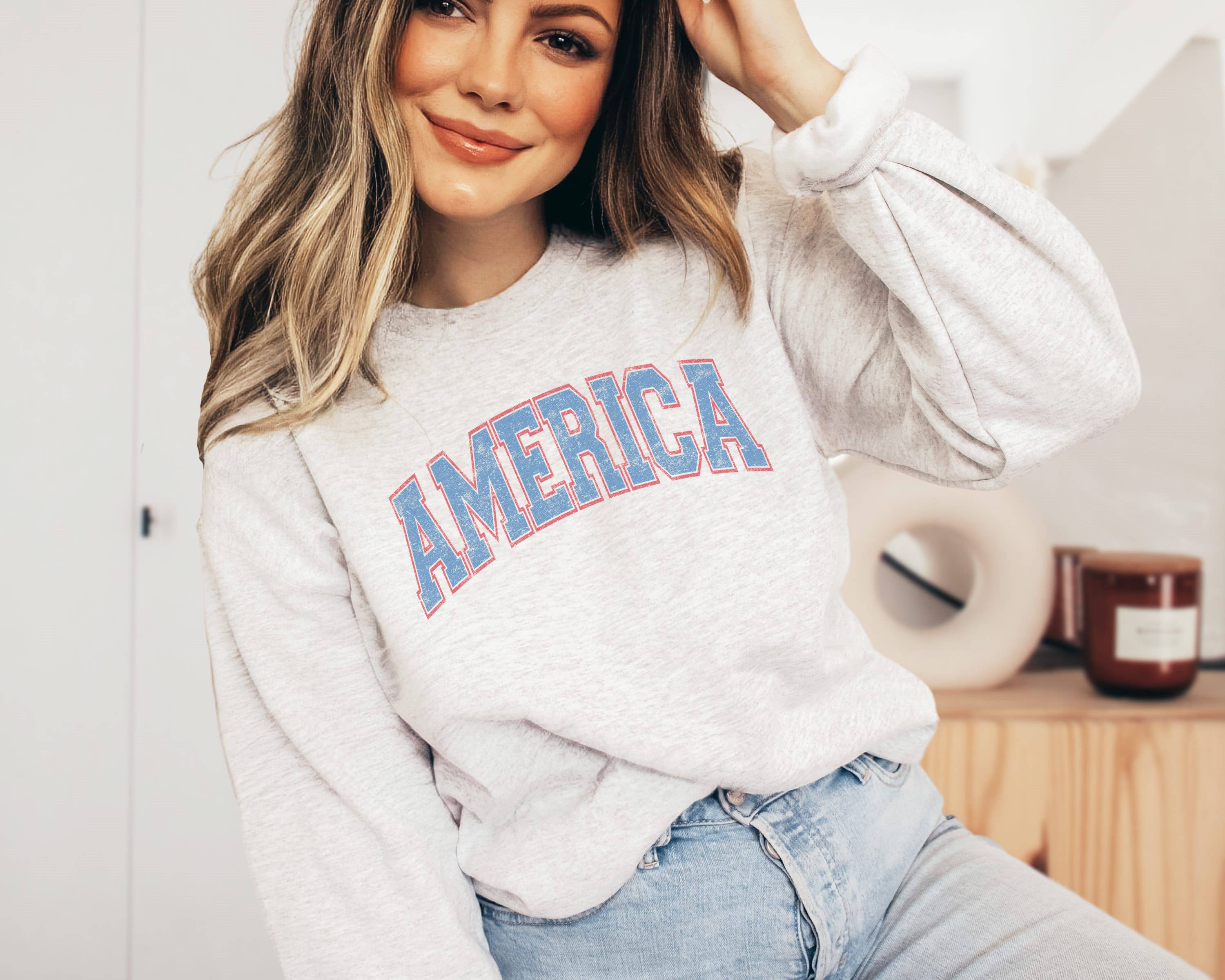 America College Block Crew Neck Sweatshirt T-Shirts, Hoodie | PodTeesHub.com