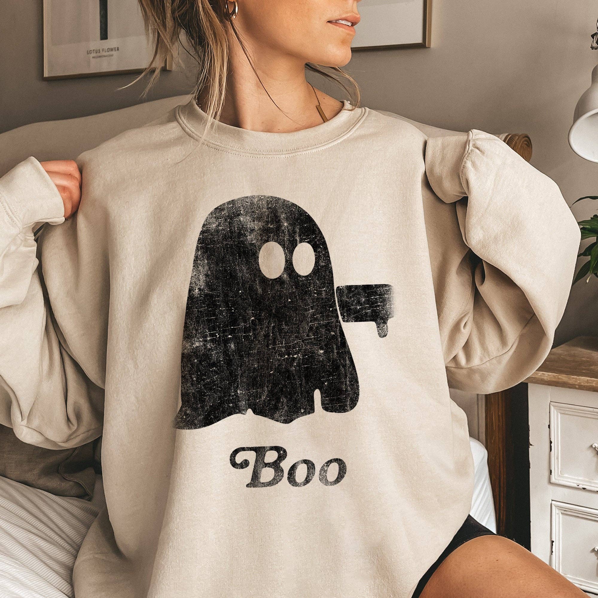 Boo Vintage Ghost Halloween Sweatshirt T-Shirts, Hoodie | PodTeesHub.com