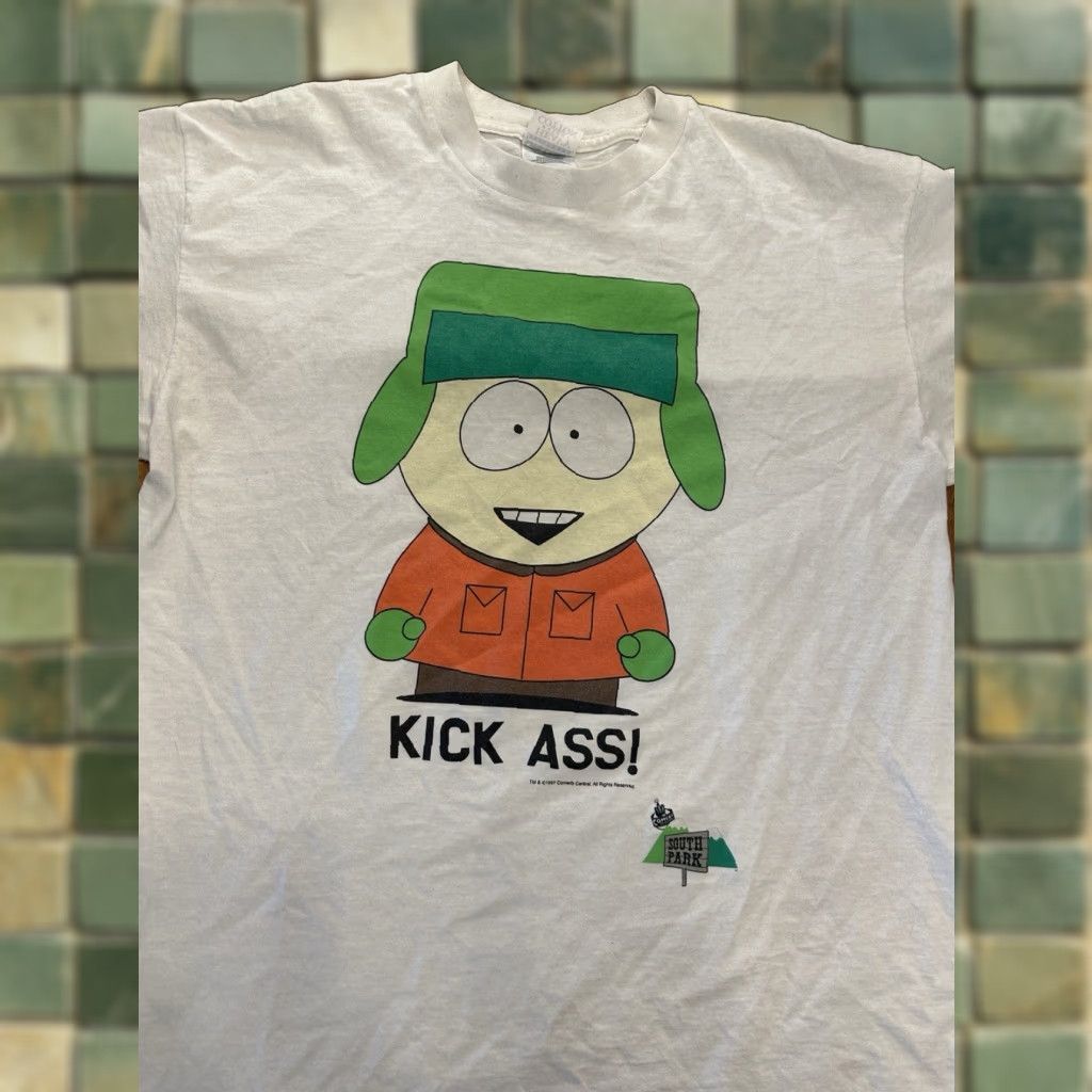 Vintage South Park Shirt Xl 1997 90s Kick Ass Kyle Broflovski White Unisex Adults Hoodie, Sweatshirt | PodTeesHub.com
