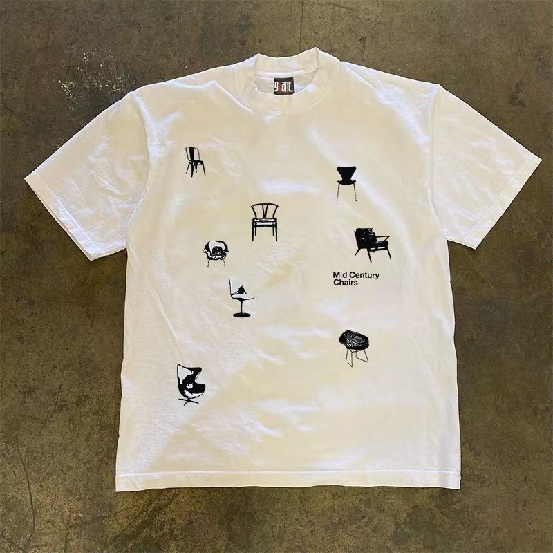 Japanese Brand White Casual Retro Chair Print T Shirt Hoodie, Sweatshirt | PodTeesHub.com