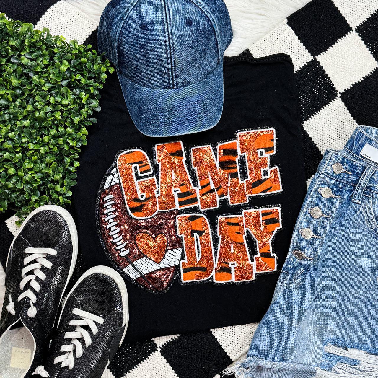 Orange Football Tiger Stripe  & Sequin Tee Hoodie, Sweatshirt | PodTeesHub.com