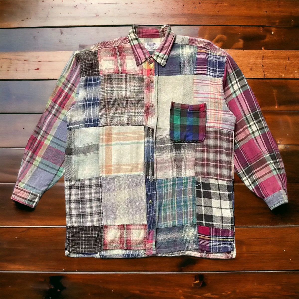 Japanese Brand X Vintage Vintage 80s Redison Patchwork Rebuild Flannel Shirt Hoodie, Sweatshirt | PodTeesHub.com
