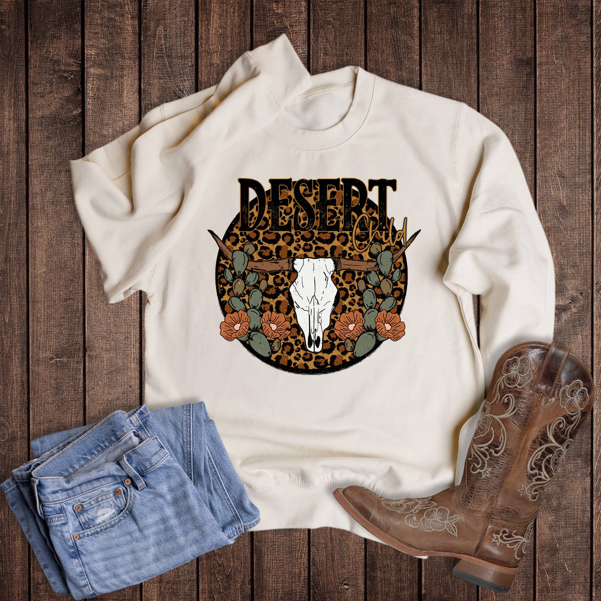 Western Leopard Cactus Desert Child Sweatshirt T-Shirts, Hoodie | PodTeesHub.com