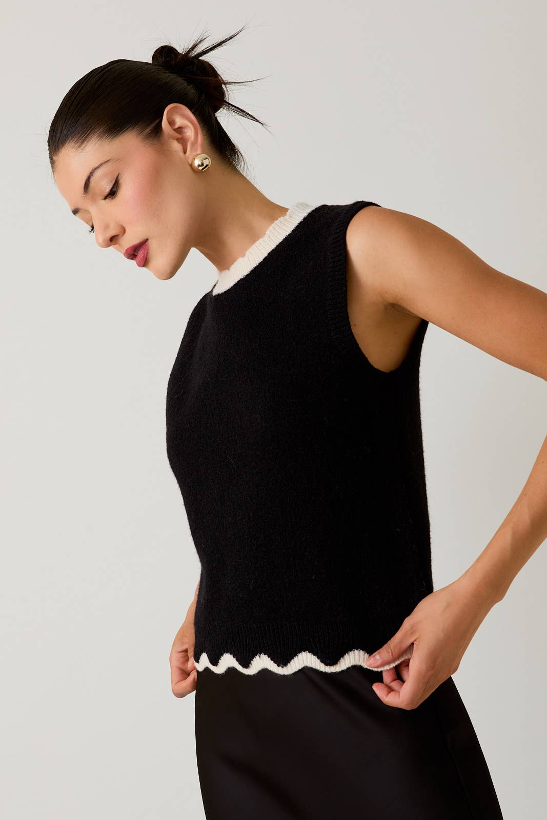 Scallop Mock Neck Sleeveless Sweater Top T-Shirts, Hoodie, Sweatshirt | PodTeesHub.com