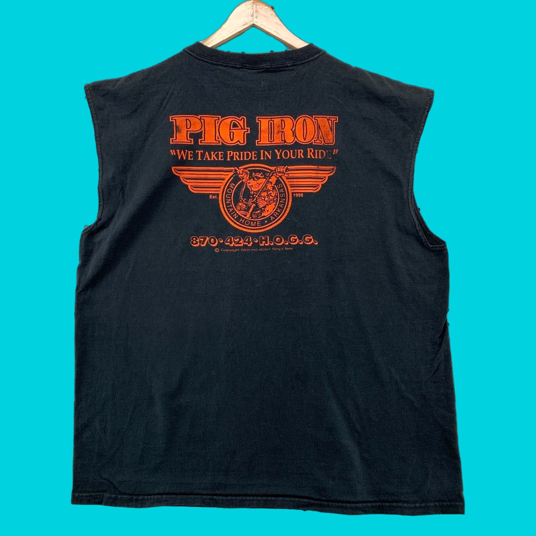 Fruit Loom Vintage Pig Iron Motorcycle Shirt 2xl Black Sleeveless Crew Neck Cotton T Shir T-Shirts, Hoodie, Sweatshirt