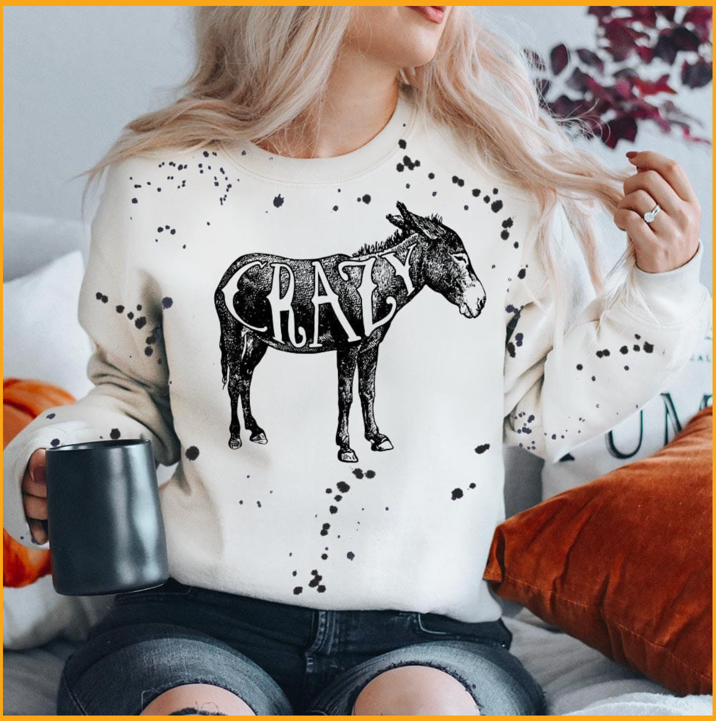 Crazy Ass - White Sweatshirt Black Splatter T-Shirts, Hoodie | PodTeesHub.com