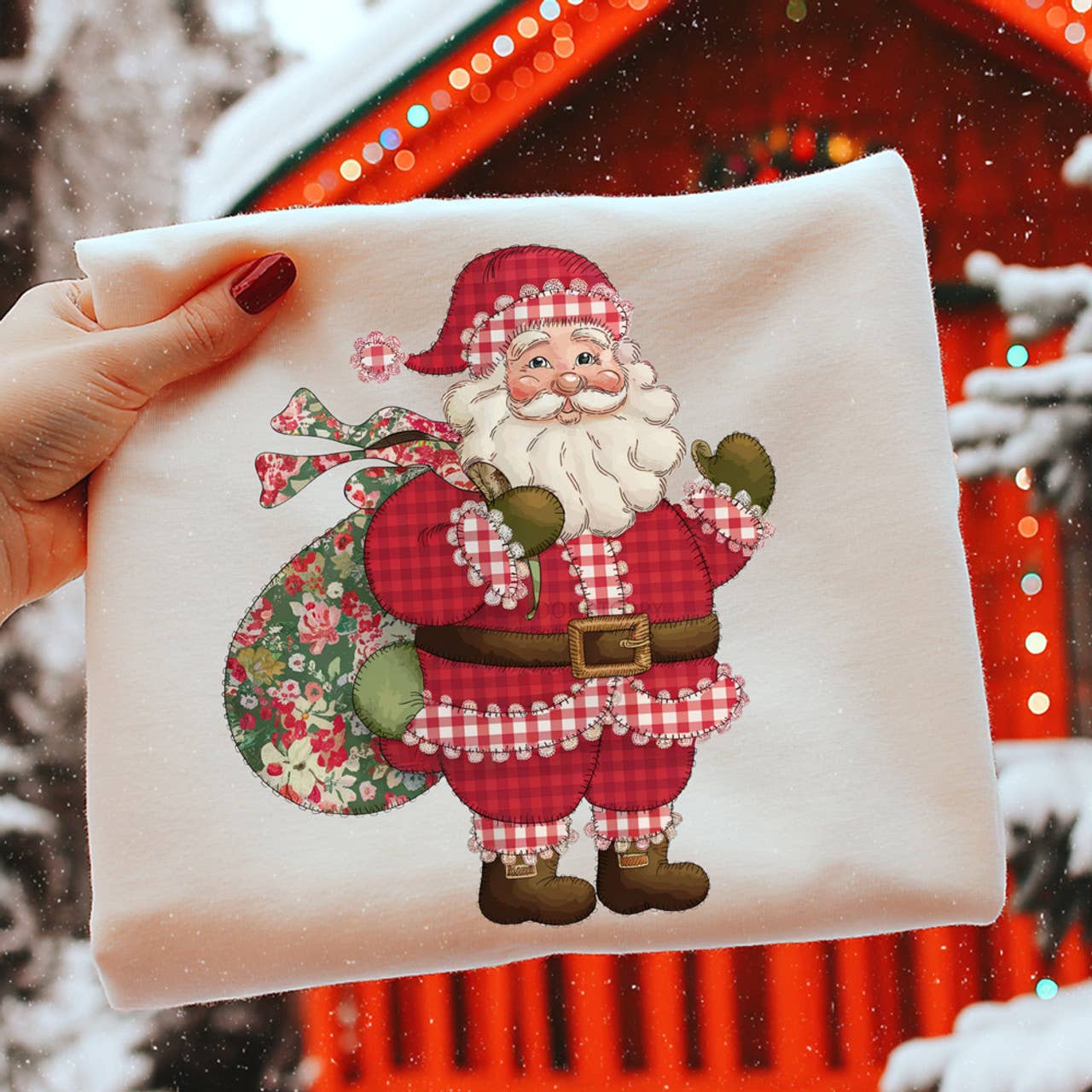 Gingham Santa Tee Hoodie, Sweatshirt | PodTeesHub.com