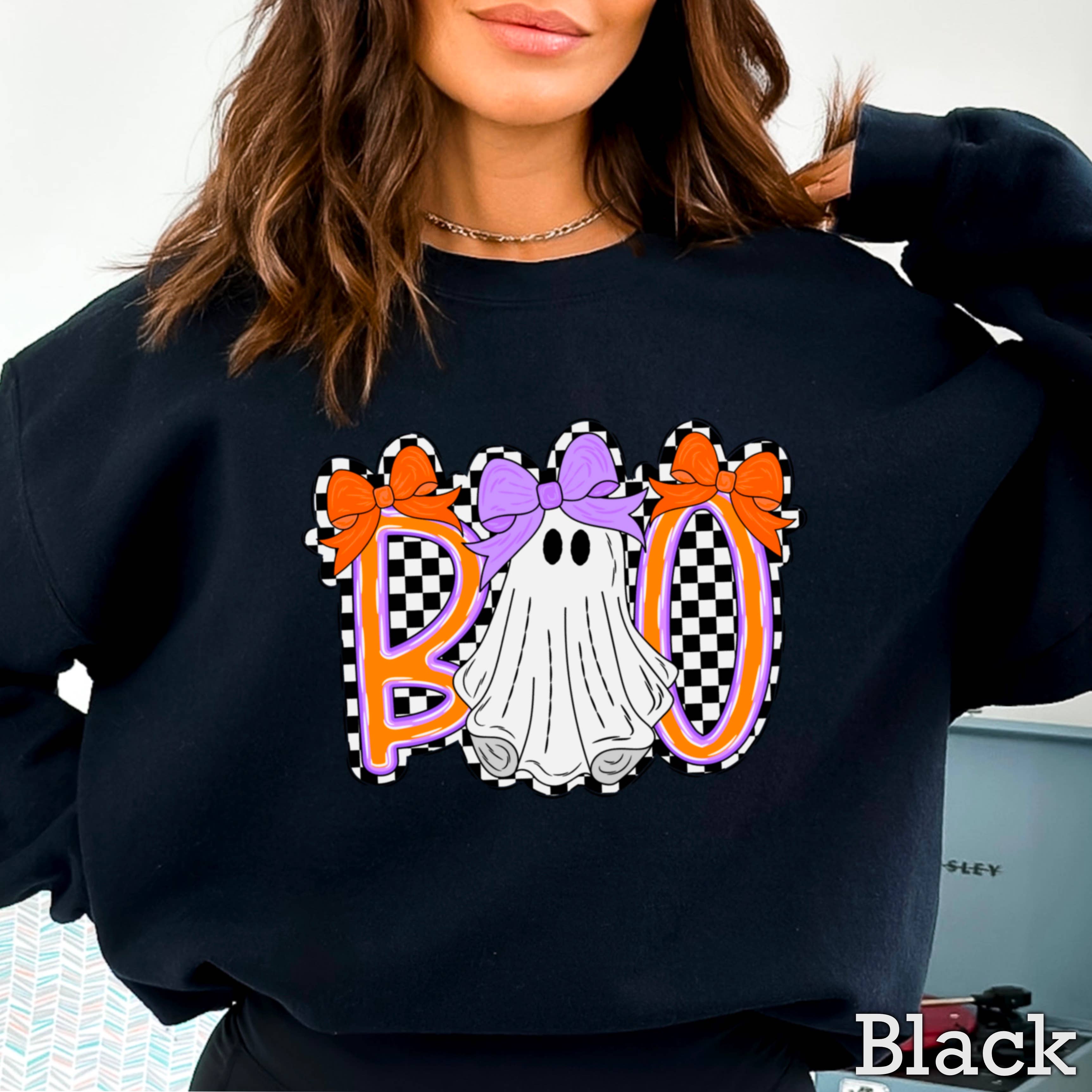 Checkered Boo Ghost Halloween 2025 Graphic Sweatshirt T-Shirts, Hoodie | PodTeesHub.com