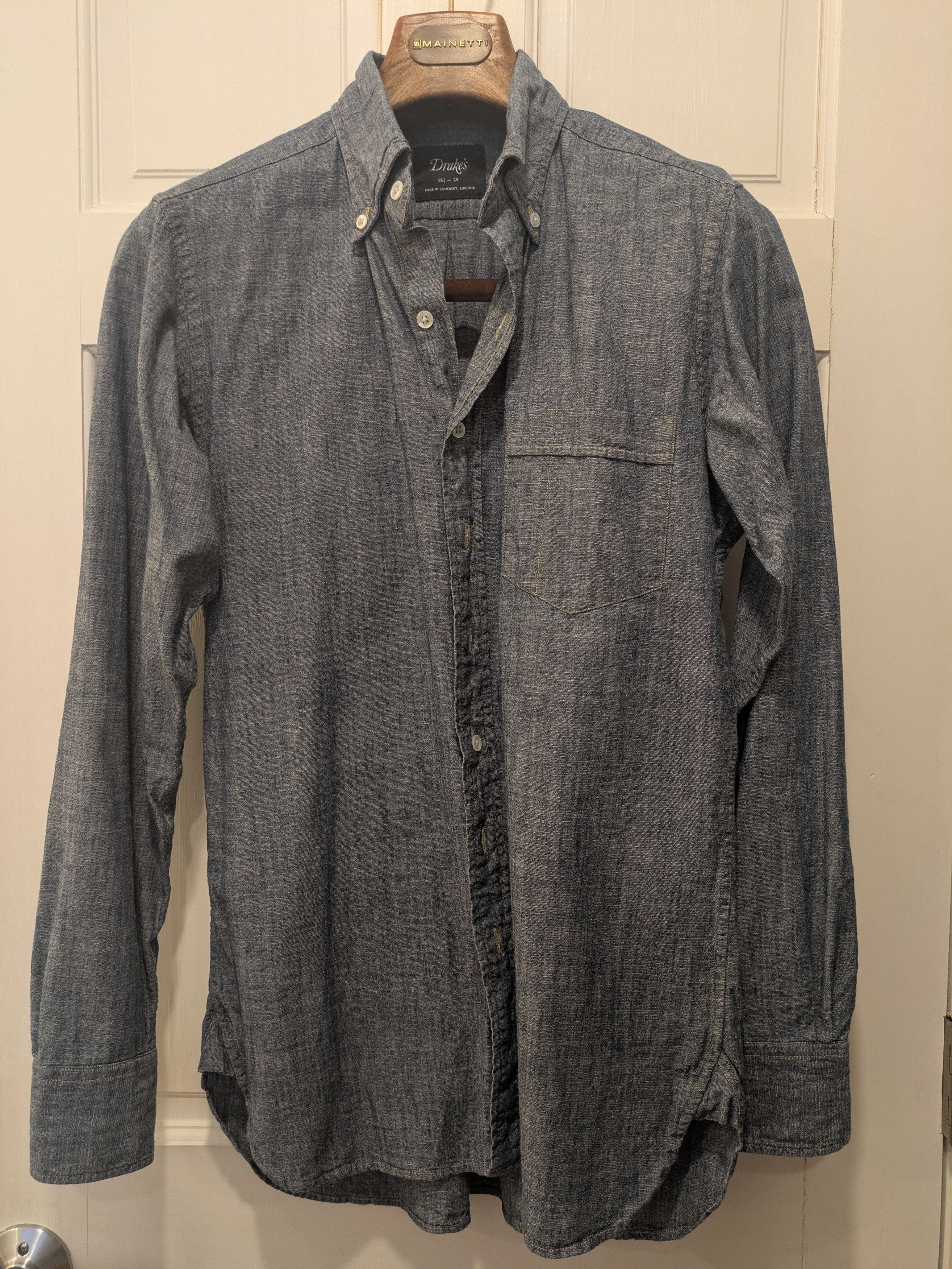 S Drake S Medium Blue Chambray Shirt 15 5 Hoodie, Sweatshirt | PodTeesHub.com