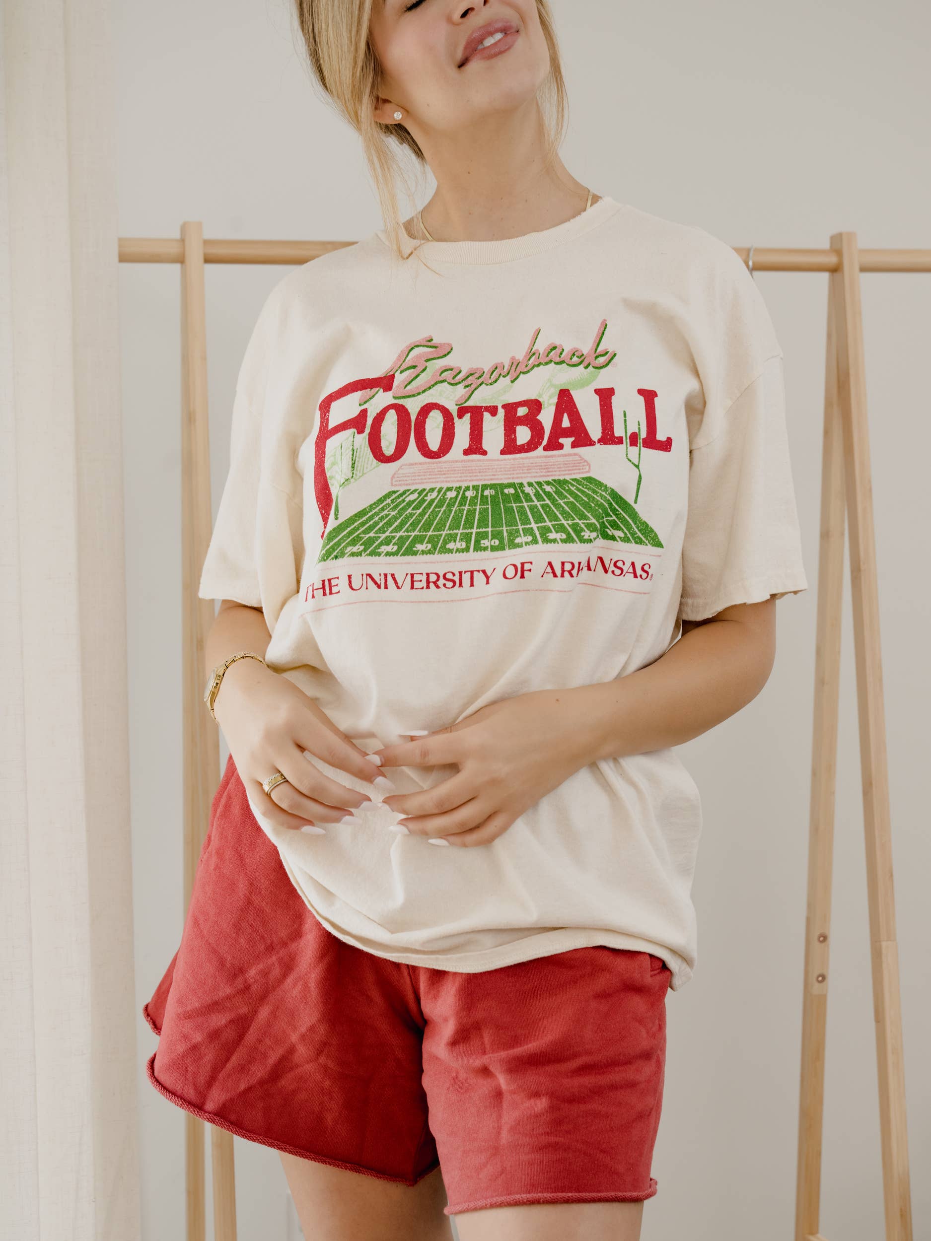 Arkansas Razorbacks Football Field Off White Thrifted Tee Hoodie, Sweatshirt | PodTeesHub.com
