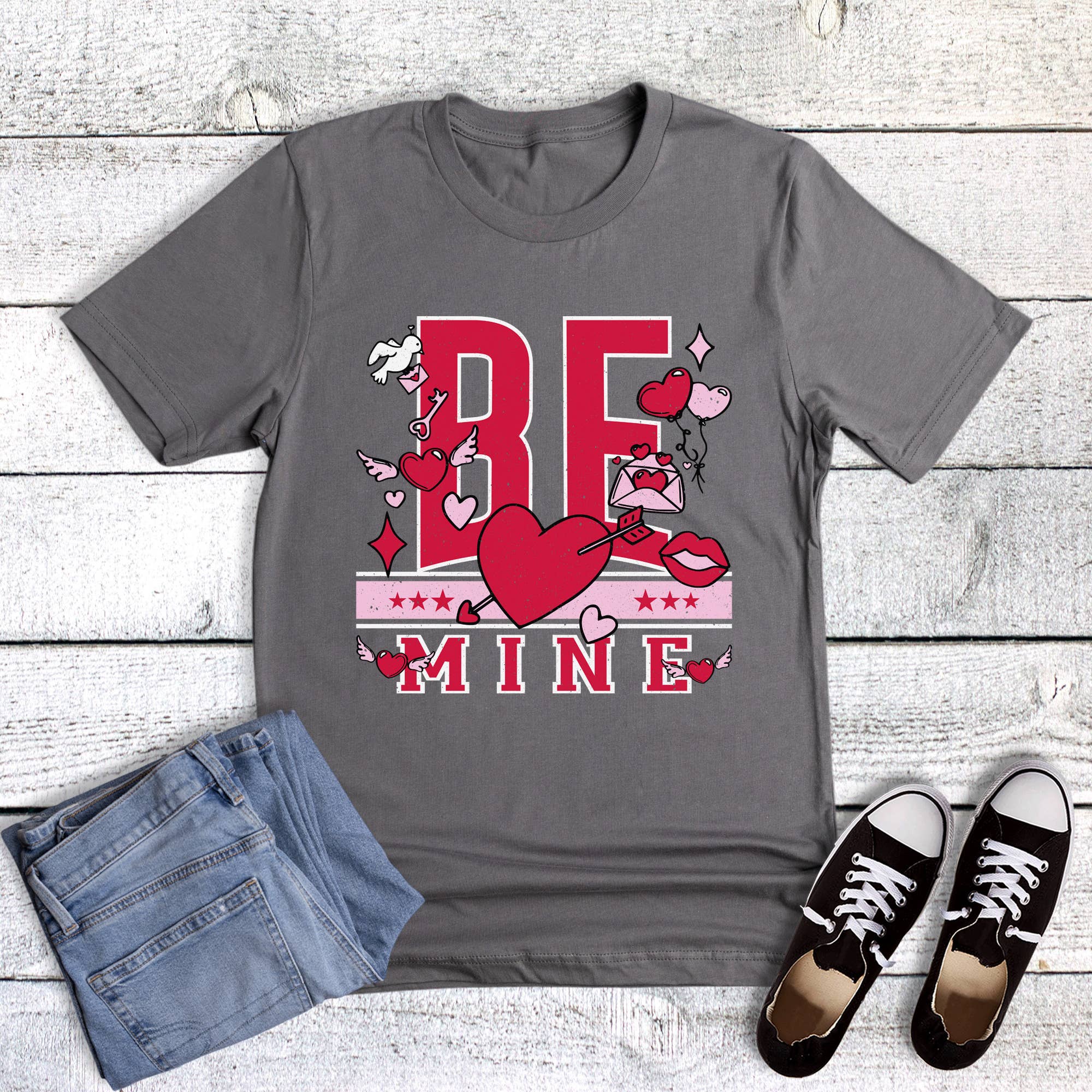 Valentine Retro Be Mine Flying Heart Graphic Tee Hoodie, Sweatshirt | PodTeesHub.com