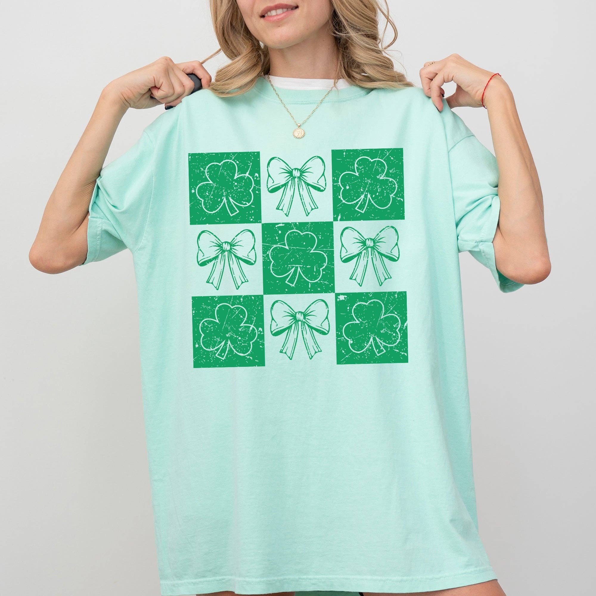 Checkered, Ribbon, Bows, St Patrick's Day, Shamrock Tshirt Hoodie, Sweatshirt | PodTeesHub.com