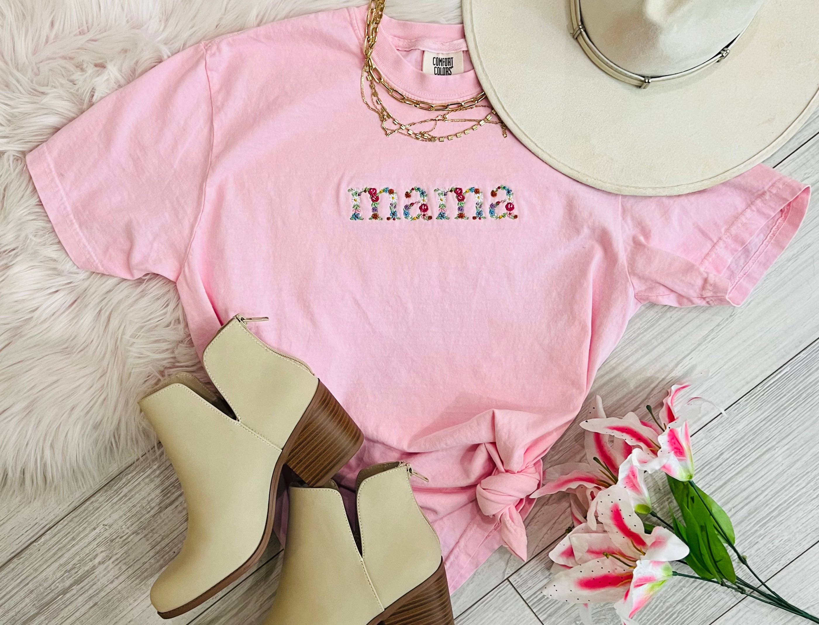 Mama Embroidered Floral Tee Hoodie, Sweatshirt | PodTeesHub.com
