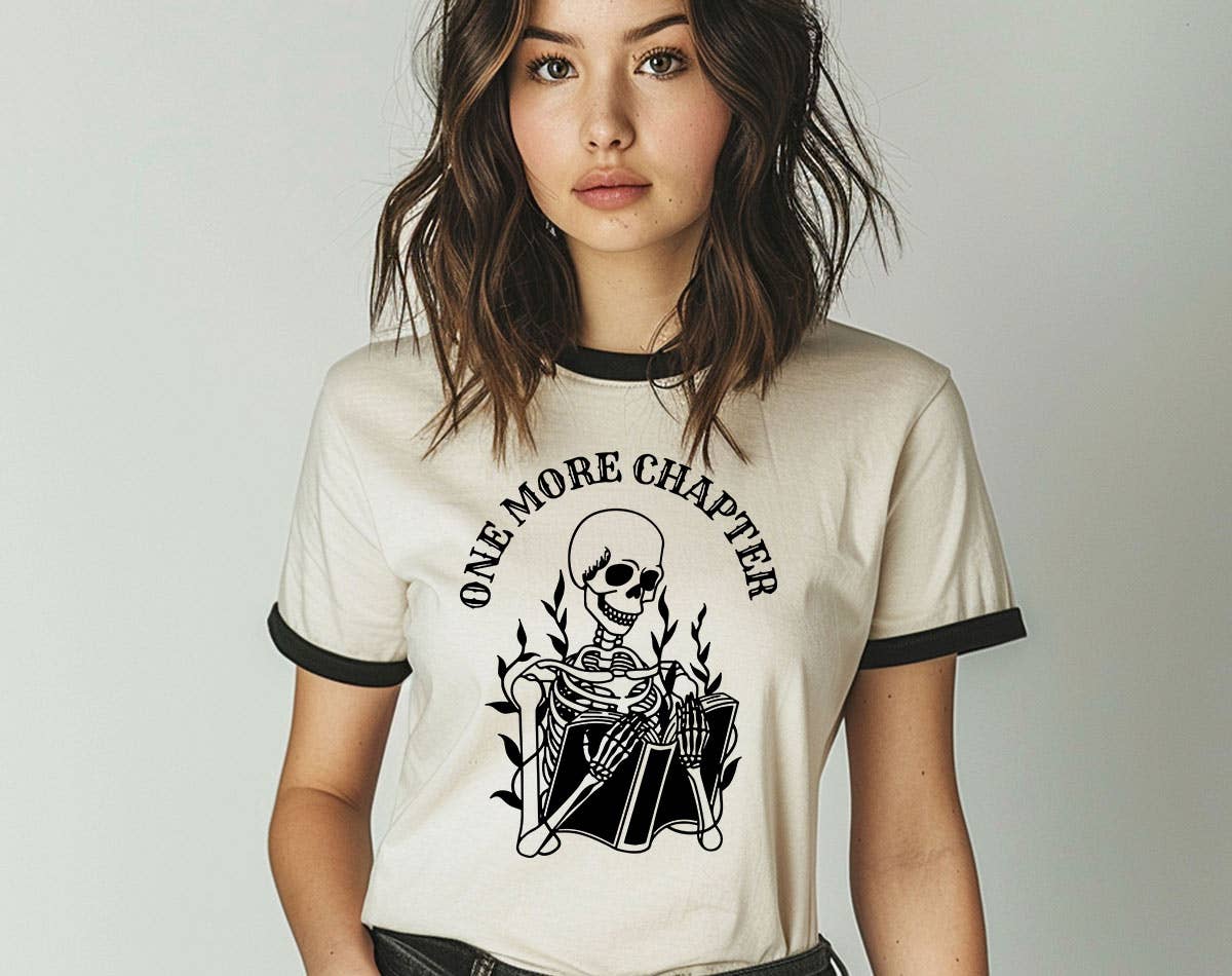 One More Chapter Skeleton - Cute Book Ringer Shirt Hoodie, Sweatshirt | PodTeesHub.com