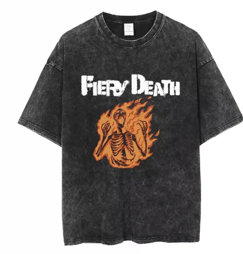 Japanese Brand Streetwear Y2k Gothic Skeleton Skull Fire Gym Washed T Shirt Hoodie, Sweatshirt | PodTeesHub.com