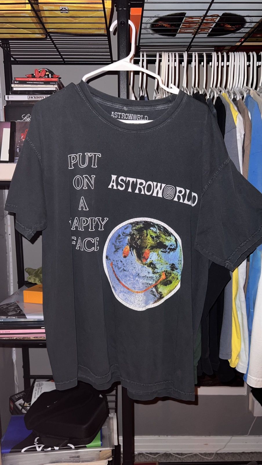 Travis Scott Astroworld Tshirt Put On A Happy Face Hoodie, Sweatshirt | PodTeesHub.com