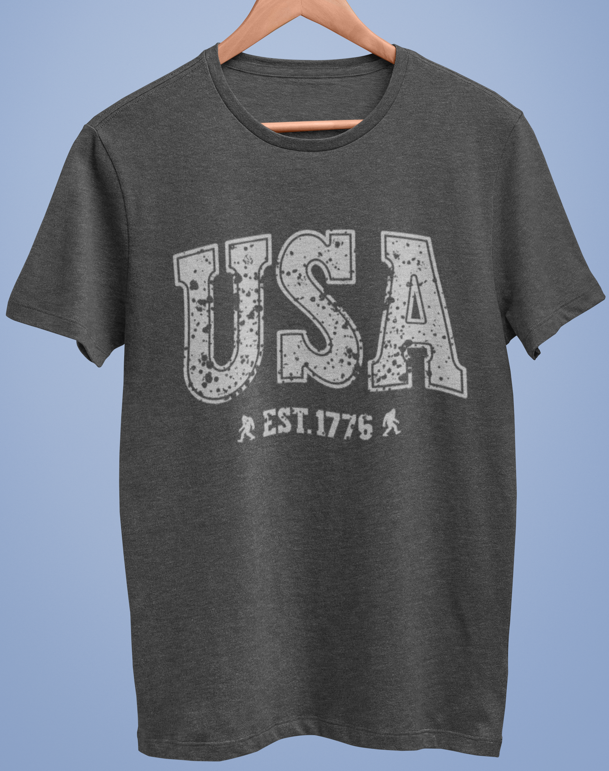 Distressed USA 1776 Bigfoot Shirt - Graphite Heather Hoodie, Sweatshirt | PodTeesHub.com