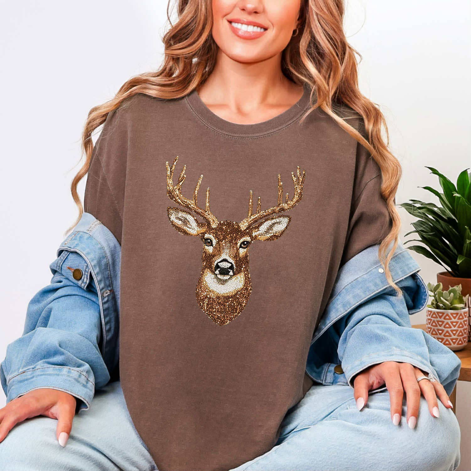 Faux Rhinestone Buck Tee Hoodie, Sweatshirt | PodTeesHub.com