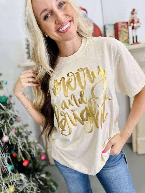 Merry & Bright Christmas Puff Tee Hoodie, Sweatshirt | PodTeesHub.com