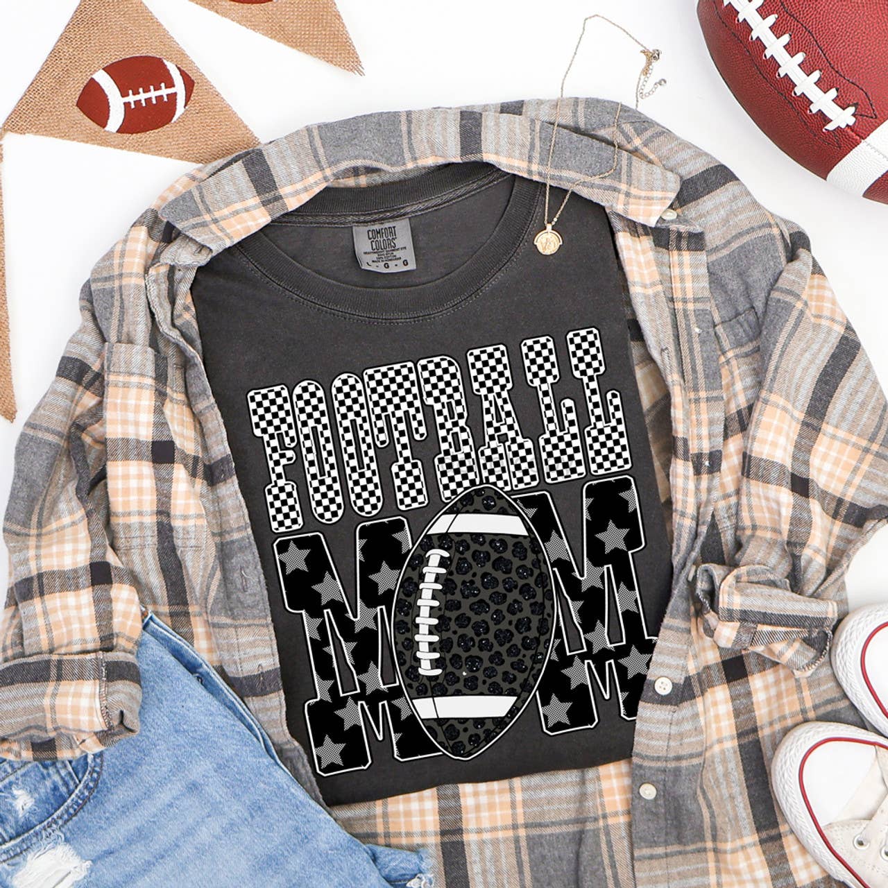 Patterned Football Mom Tee Hoodie, Sweatshirt | PodTeesHub.com
