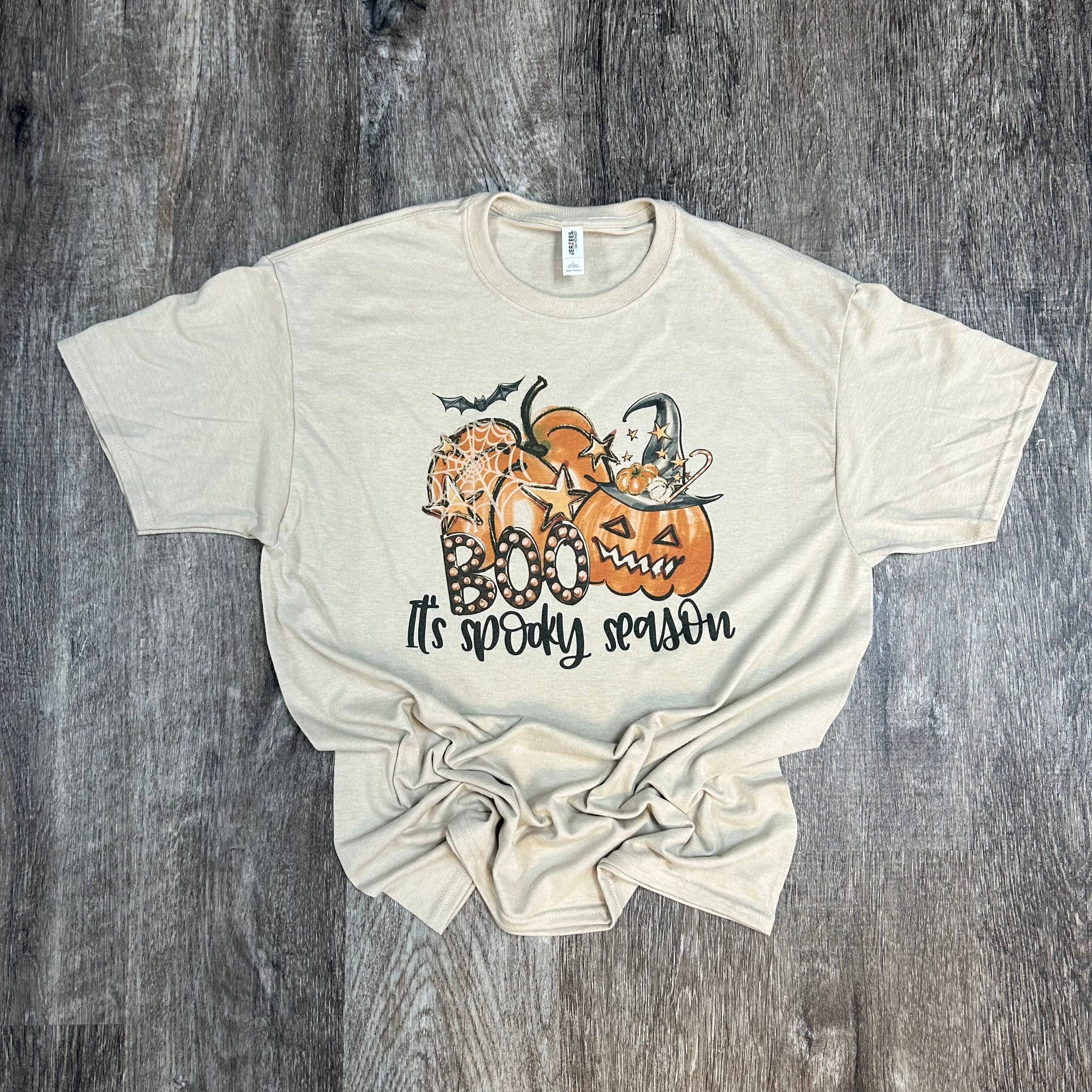 Boo It's Spooky Season On Sand Tee Hoodie, Sweatshirt | PodTeesHub.com