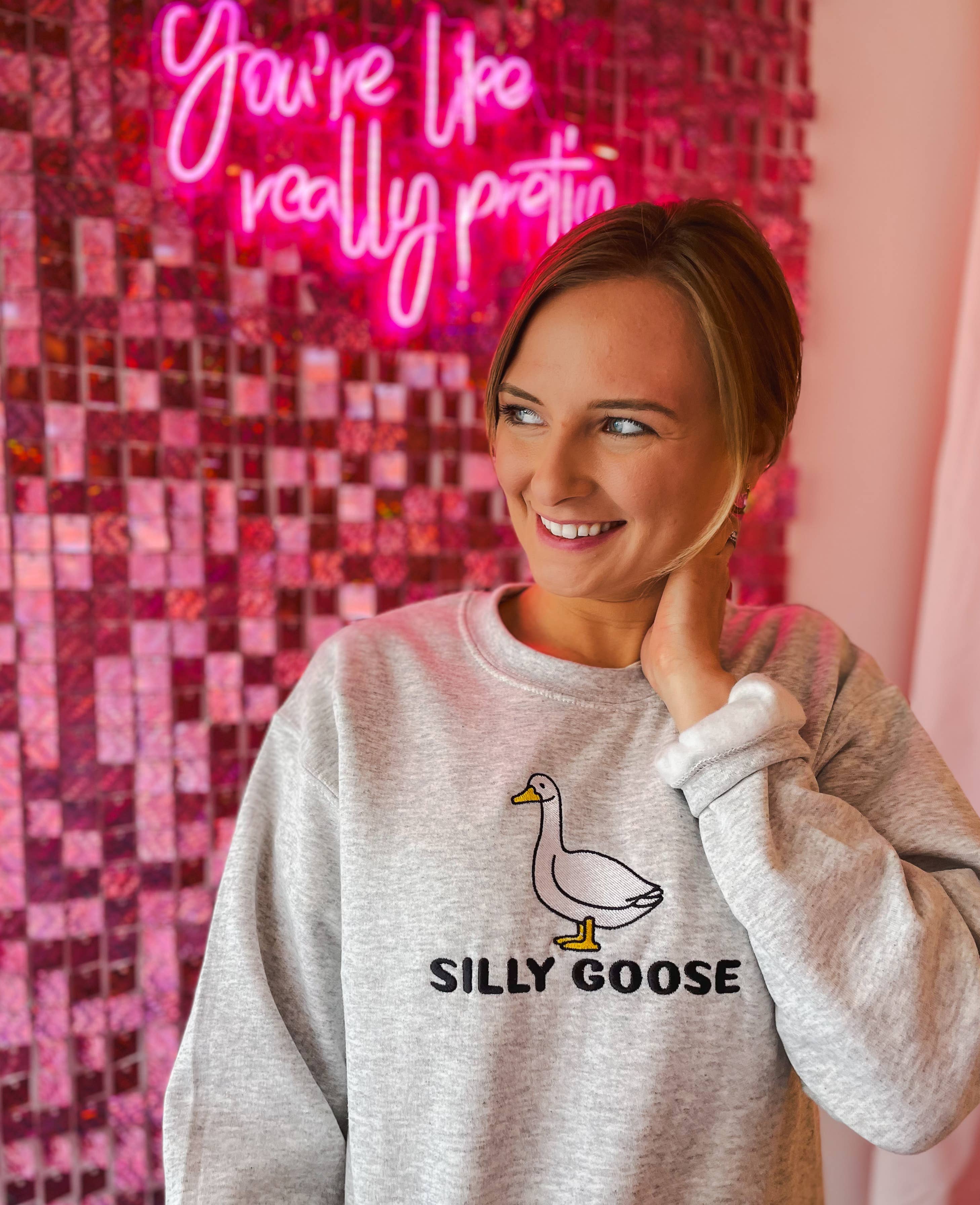 Silly Goose Embroidered Crewneck | Trendy Sweatshirt, Funny T-Shirts, Hoodie | PodTeesHub.com