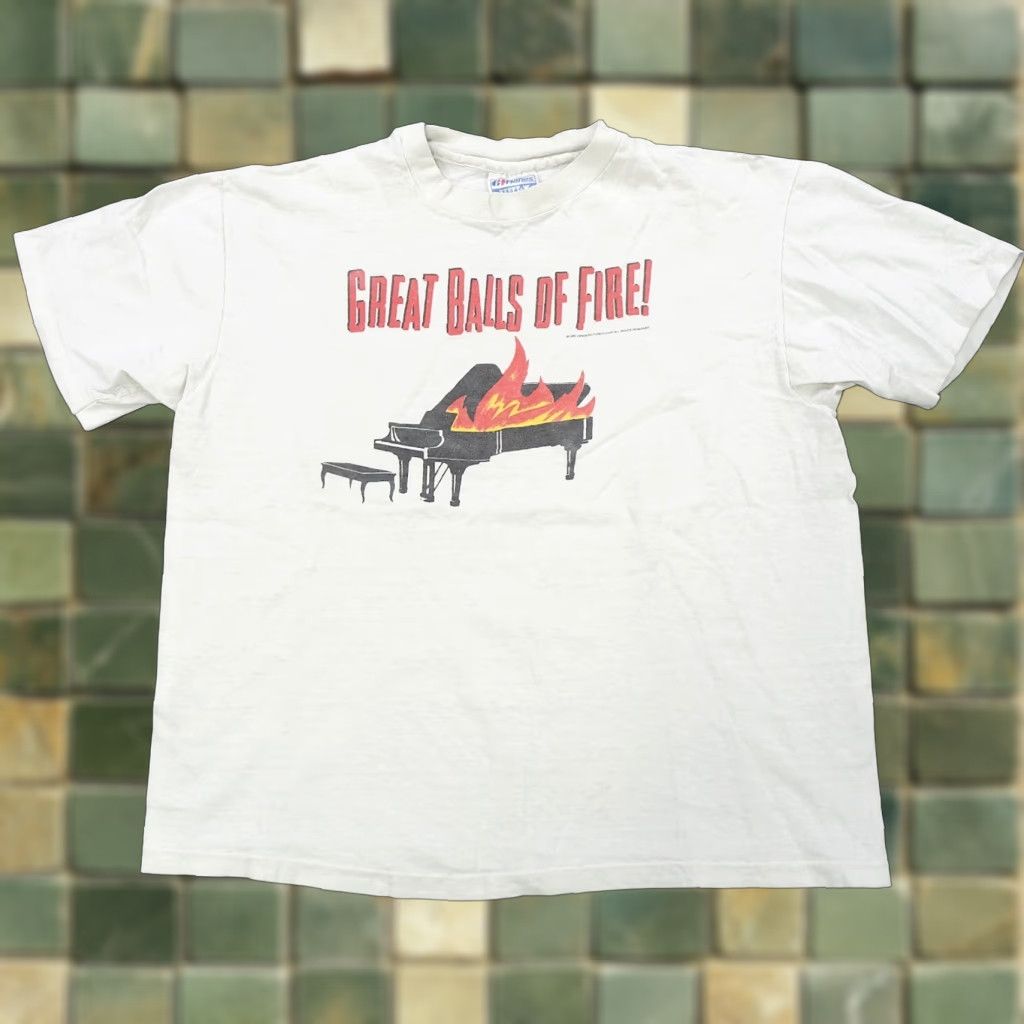 Hanes Vintage Rare Jerry Lee Lewis Great Balls Of Fire 1989 Film T Shirt 80s Movie L Mens White Hane Hoodie, Sweatshirt