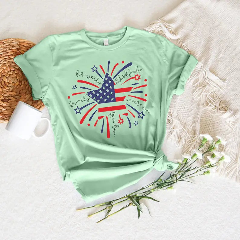 Fireworks American Flag Star T-Shirt Hoodie, Sweatshirt | PodTeesHub.com