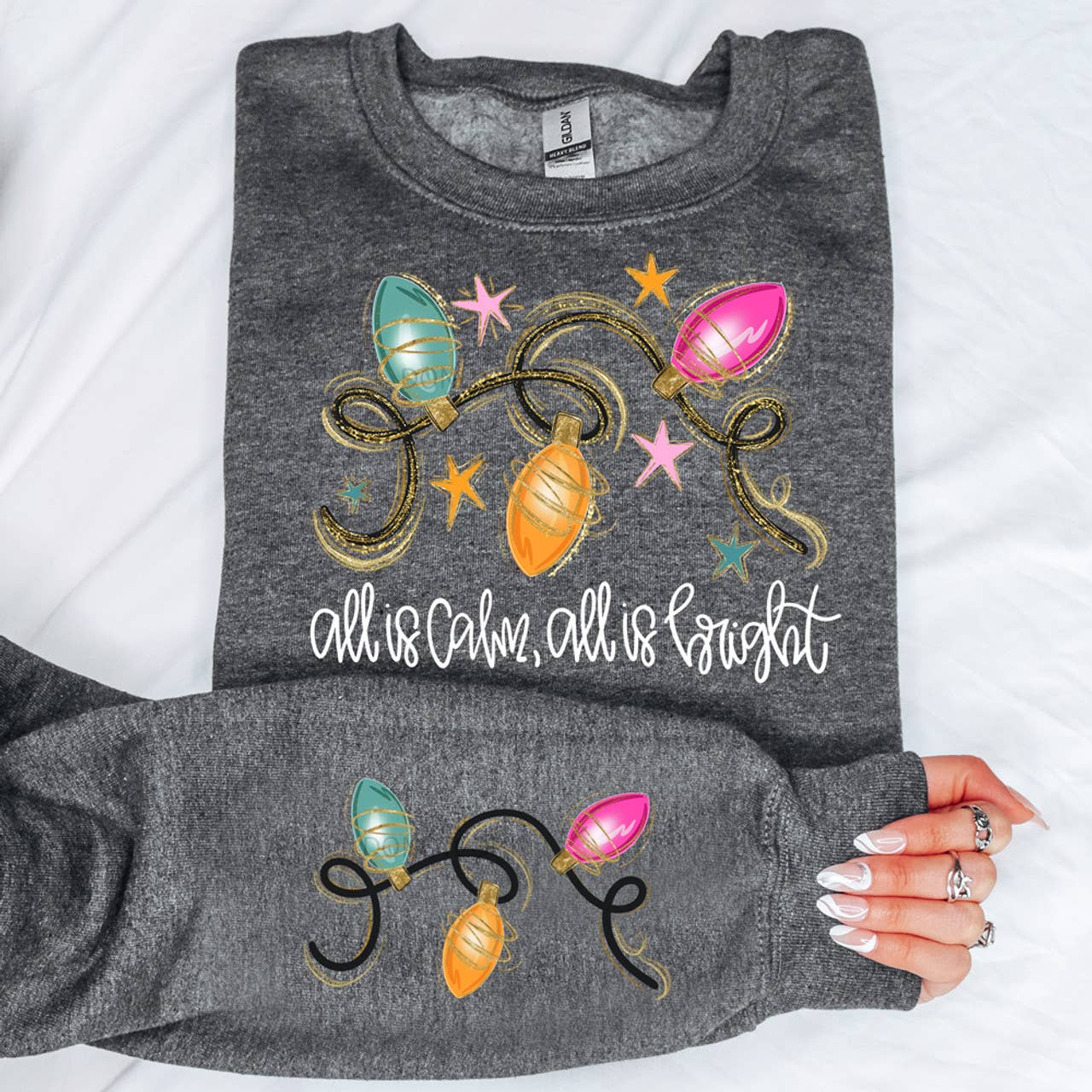 All Is Calm All Is Bright Christmas Lights Set Sweatshirt T-Shirts, Hoodie | PodTeesHub.com