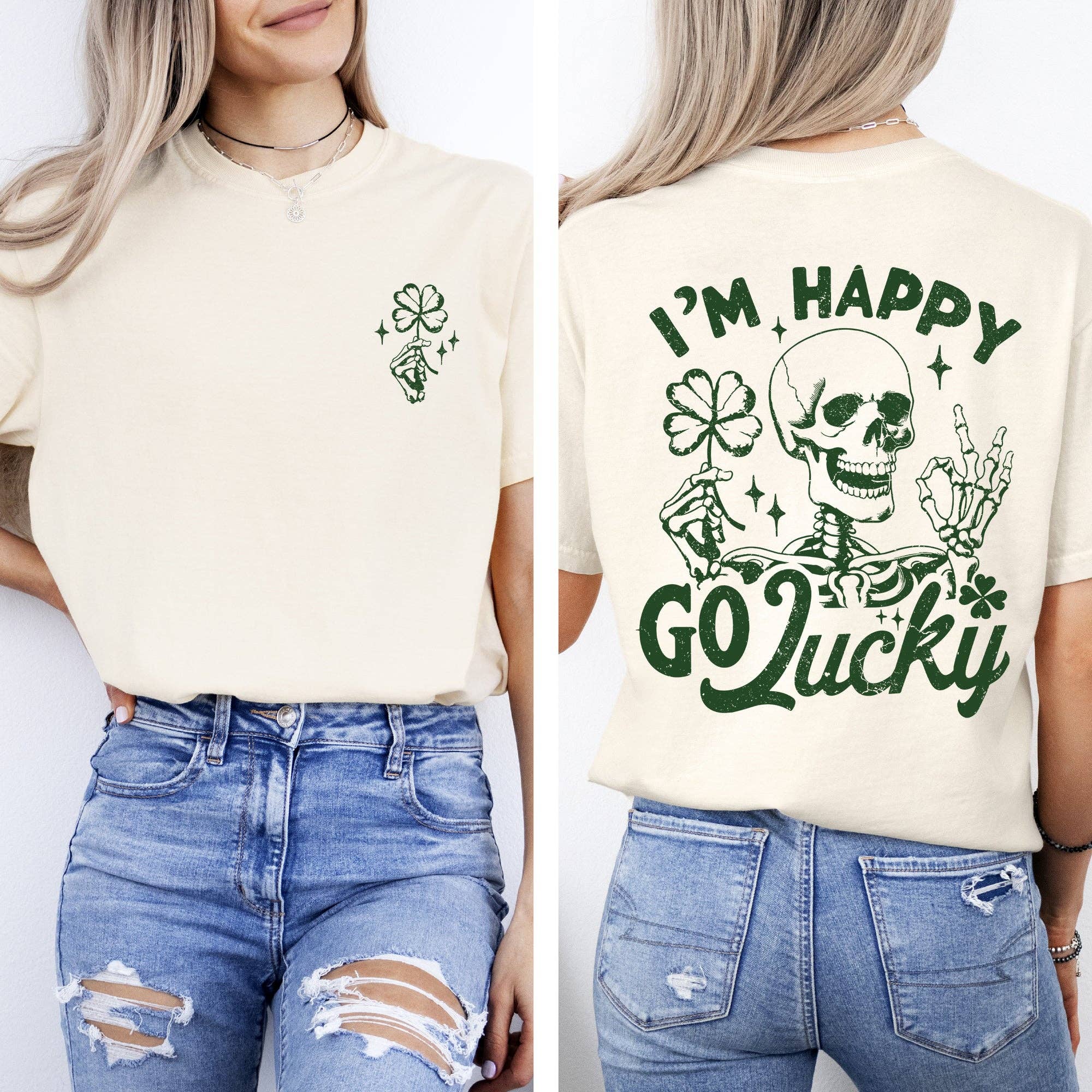 I'm Happy Go Lucky Skeleton St Patrick's Day Shamrock Tshirt Hoodie, Sweatshirt | PodTeesHub.com