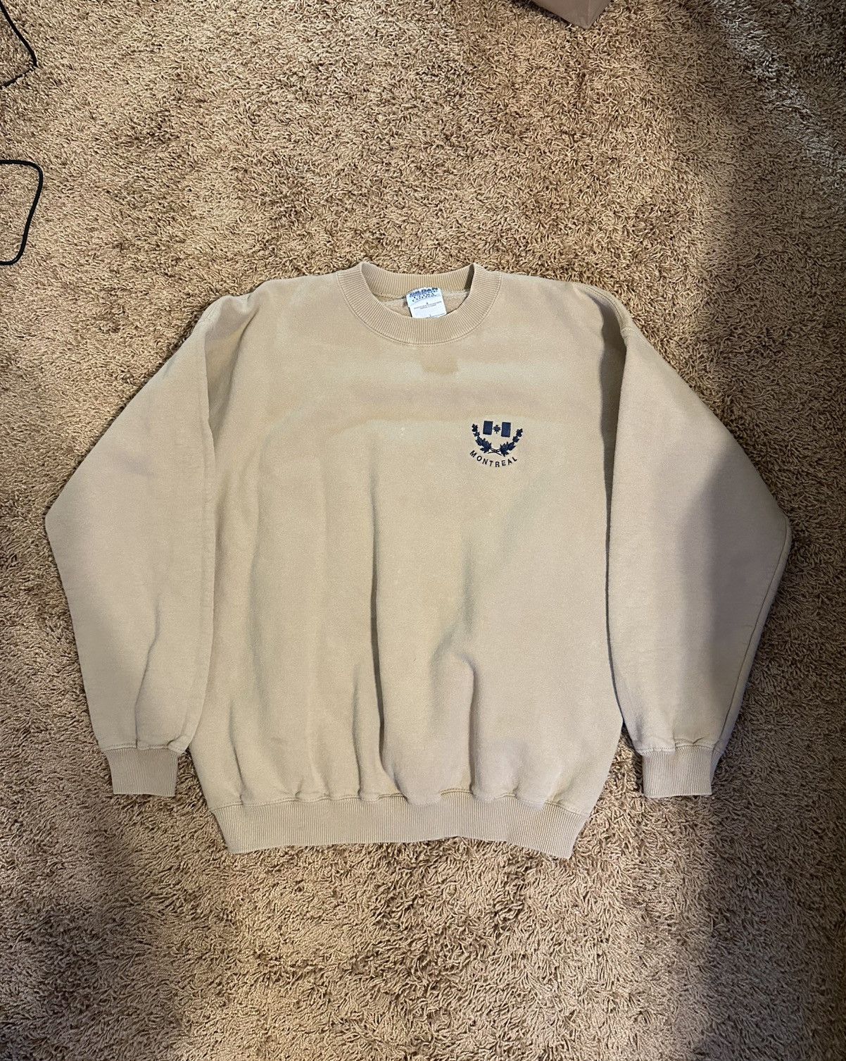 Vintage Brown Sand 90s Vintage Gildan Montreal Crewneck Sweatshirt T-Shirts, Hoodie | PodTeesHub.com