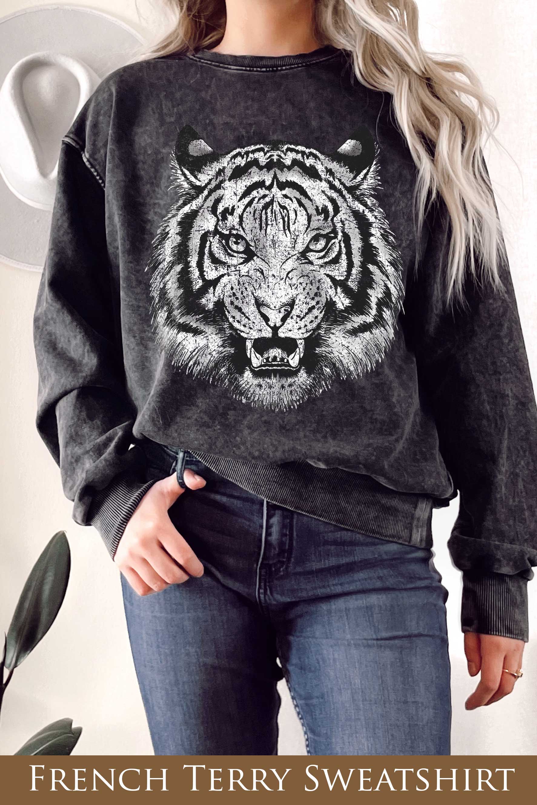 White Tiger Face Mineral Graphix Terry Sweatshirt T-Shirts, Hoodie | PodTeesHub.com