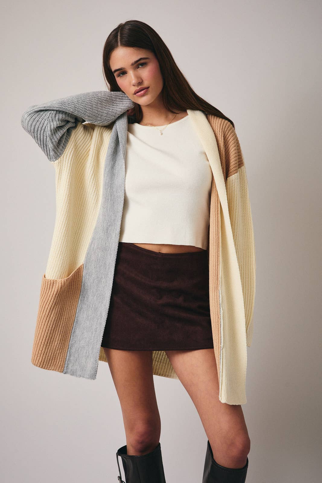 Long Sleeve Color Block Sweater Cover Up T-Shirts, Hoodie, Sweatshirt | PodTeesHub.com