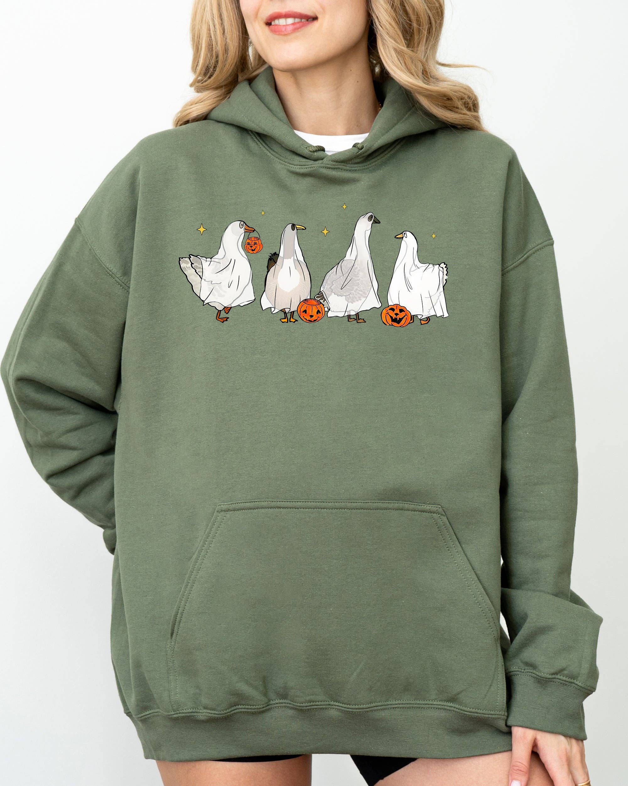 Ghost Geese, Farm, Skeleton, Funny, Pumpkin Halloween Hoodie T-Shirts, Sweatshirt | PodTeesHub.com