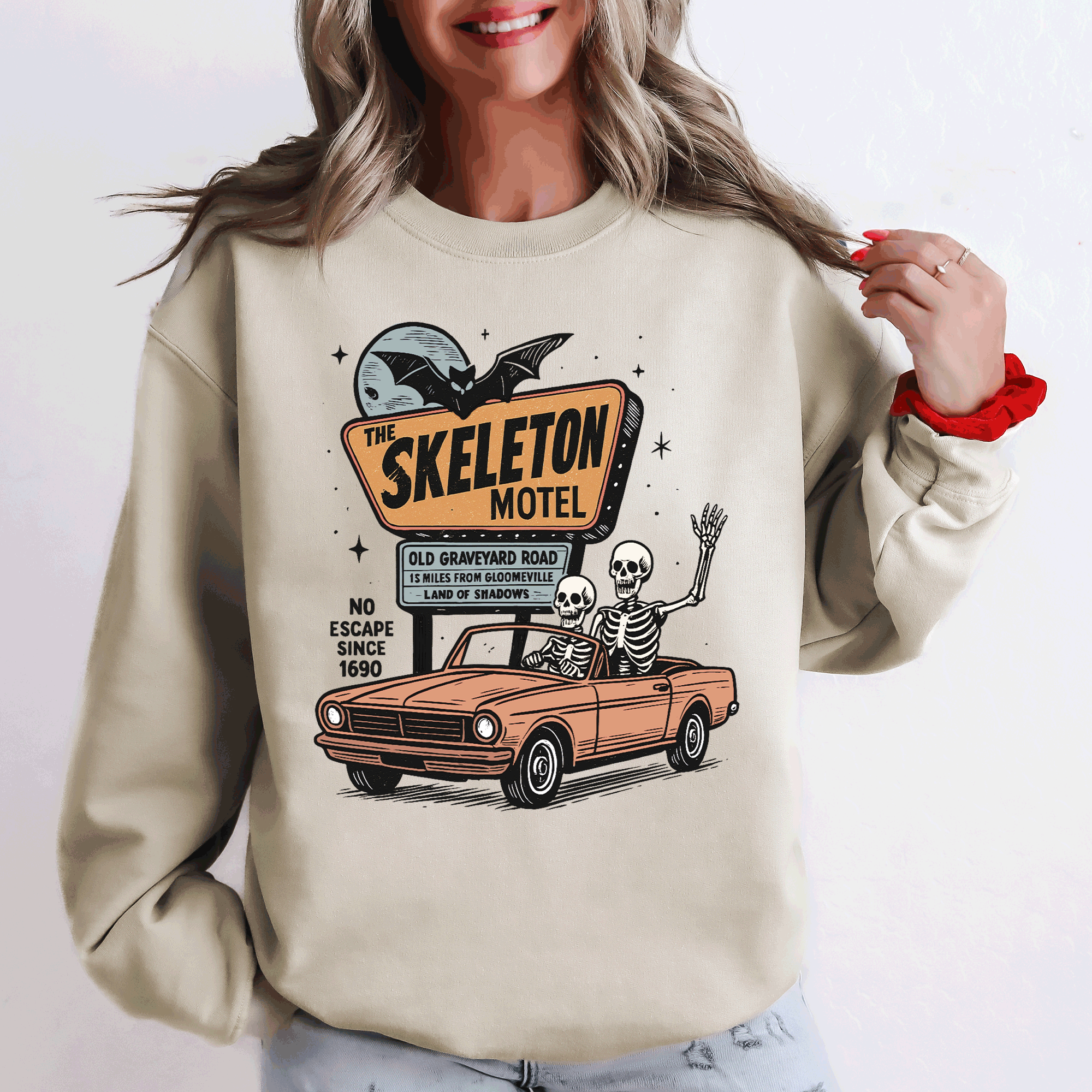 The Skeleton Motel, Spooky, Halloween Sweatshirt T-Shirts, Hoodie | PodTeesHub.com