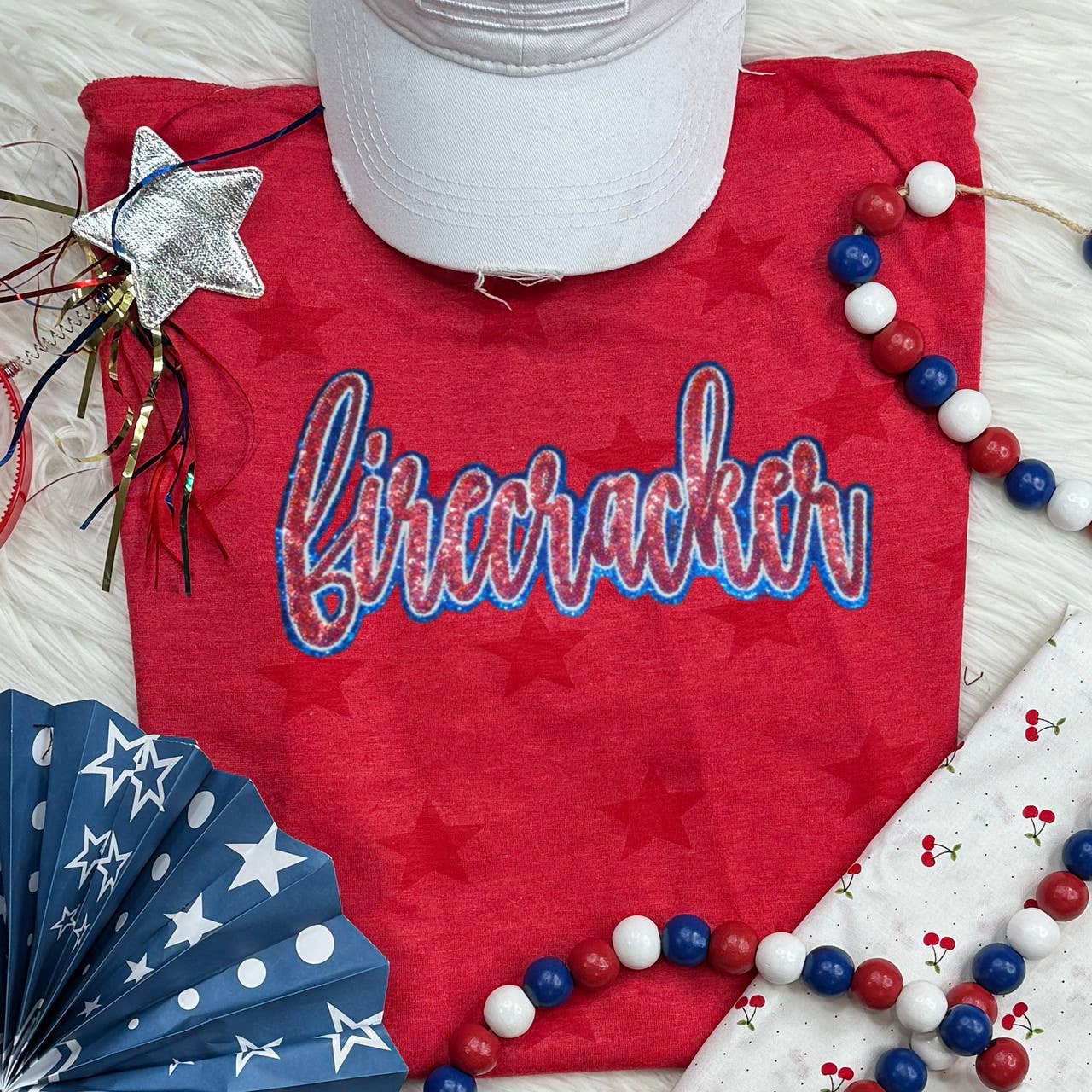 Firecracker Red and Blue Sequin Youth Patch Red Star Tee Hoodie, Sweatshirt | PodTeesHub.com